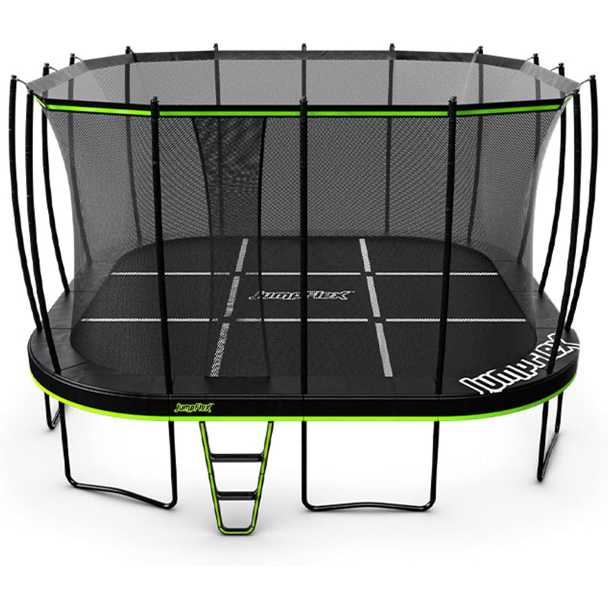 JumpFlex 19 ft Trampoline MEGA Outdoor Playset with Safety Net and Ladder (Green/Black, 19 ft) 5didx