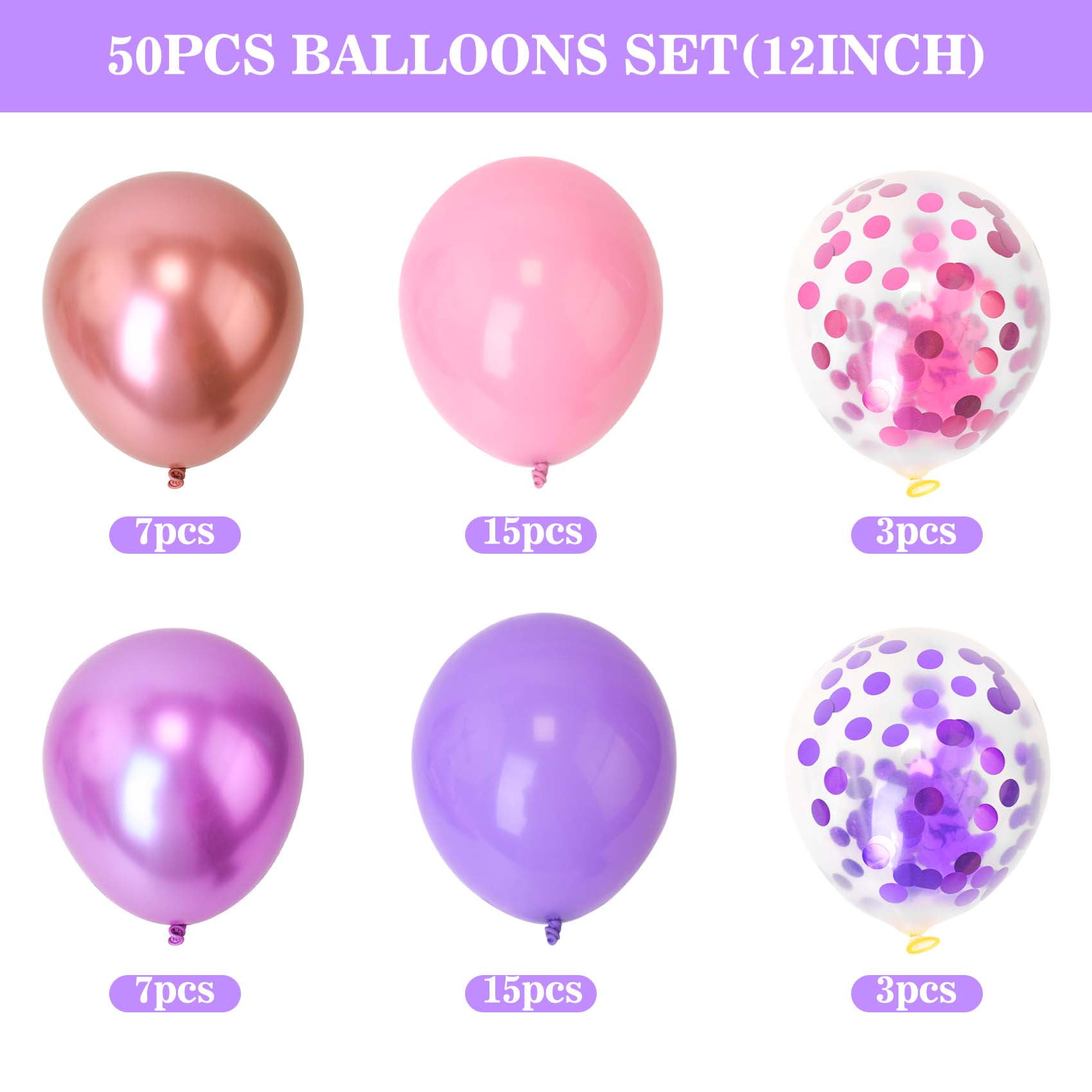 Lnrkai 50-Pack Latex Balloon Set for Party Decorations, Vibrant Pink and Purple Helium-Ready Balloons (12 in) yfp4a
