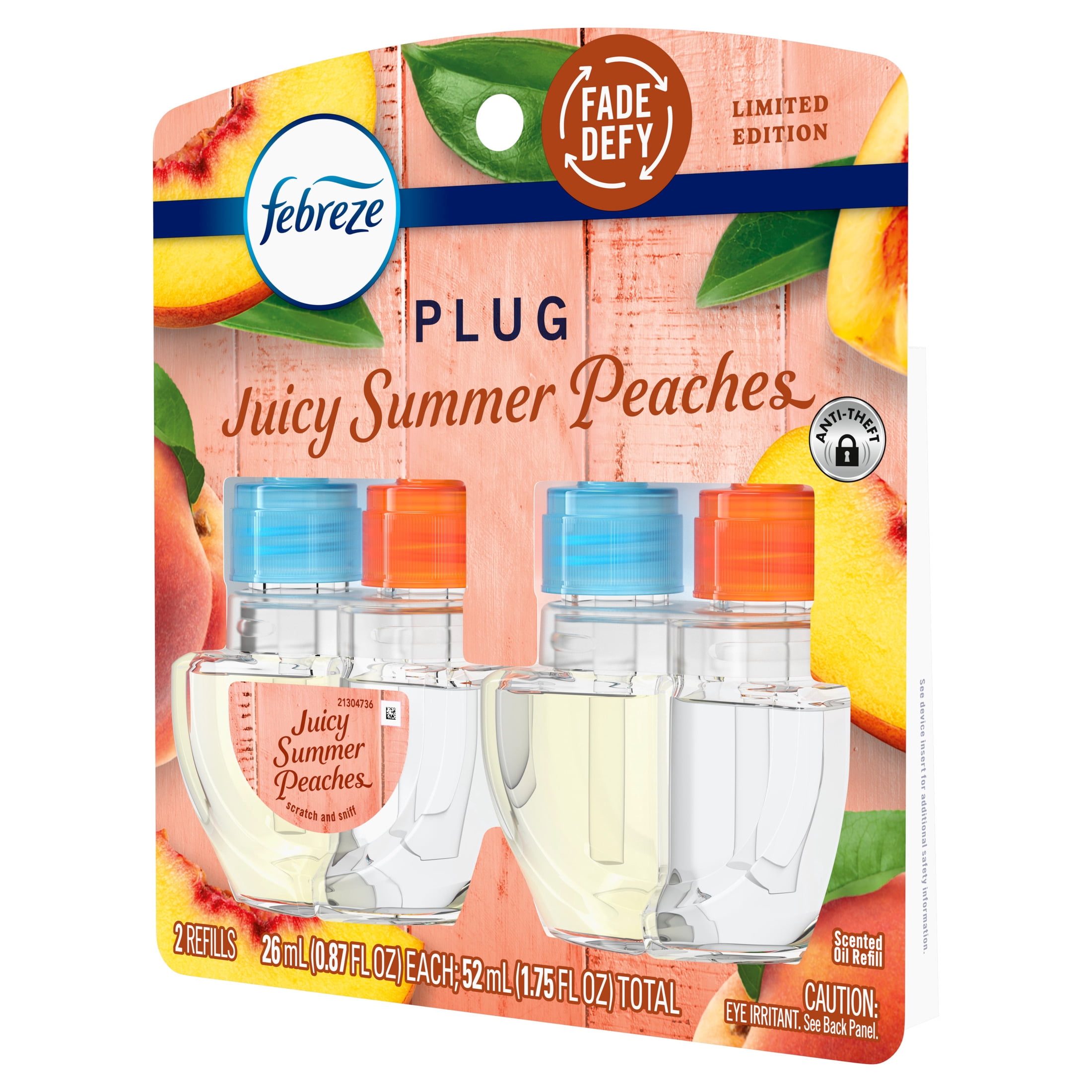 Febreze Fade Defy PLUG Air Freshener Scented Oil Refill, Juicy Peaches (2 Count) dzk2p