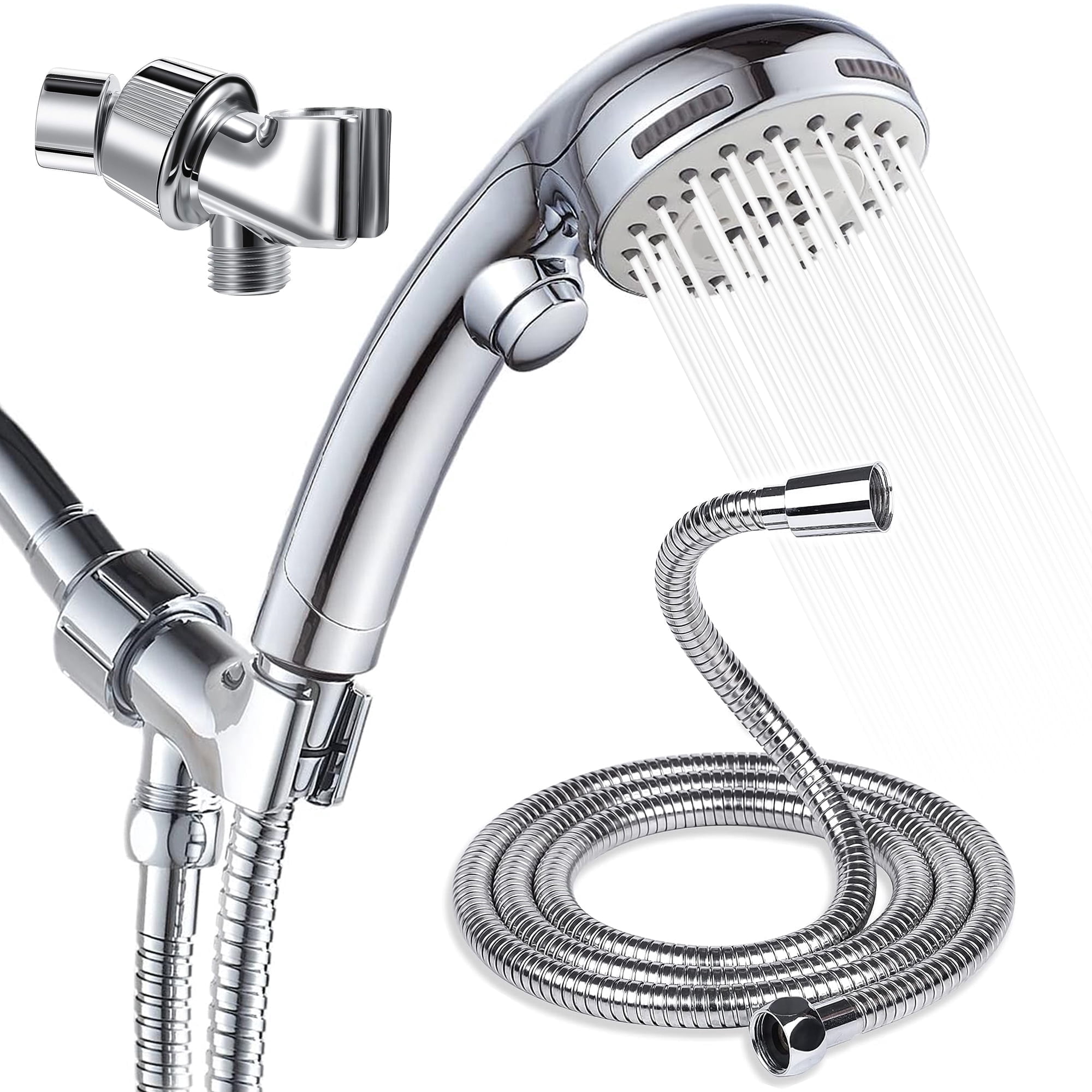 SUPTREE High Pressure Handheld Shower Head with 59 in Stainless Steel Hose (Silver) zkypa