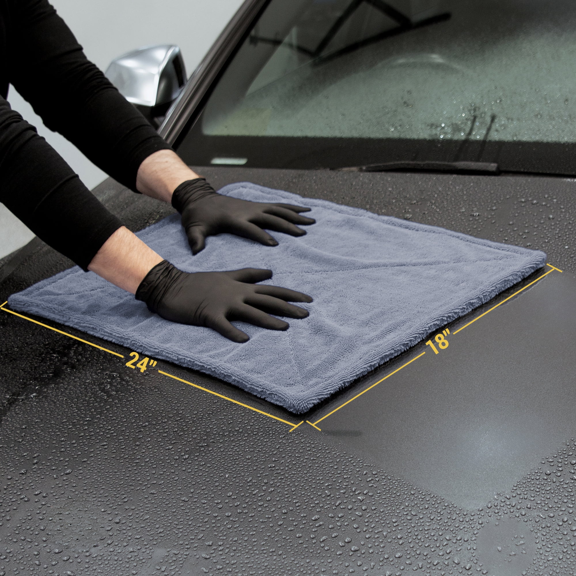 Platinum Series Pro Spec Car Drying Towel, Edgeless Twisted Loop Microfiber, High Absorbency (Grey, 18 in x 24 in, 2 Pack) g7jxq