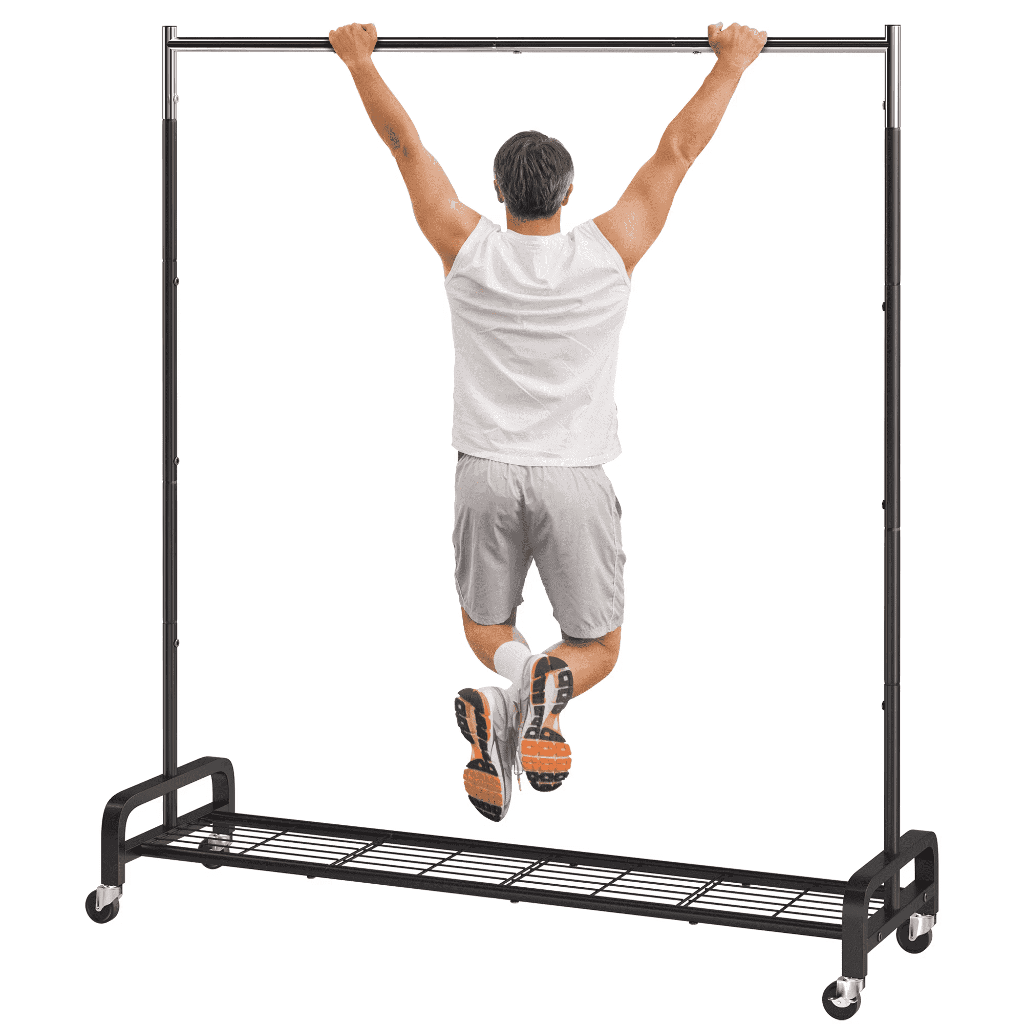 Mr IRONSTONE Heavy Duty Rolling Clothes Rack with Shelves, Portable Garment Organizer (Black, 400 lb) 47hdr