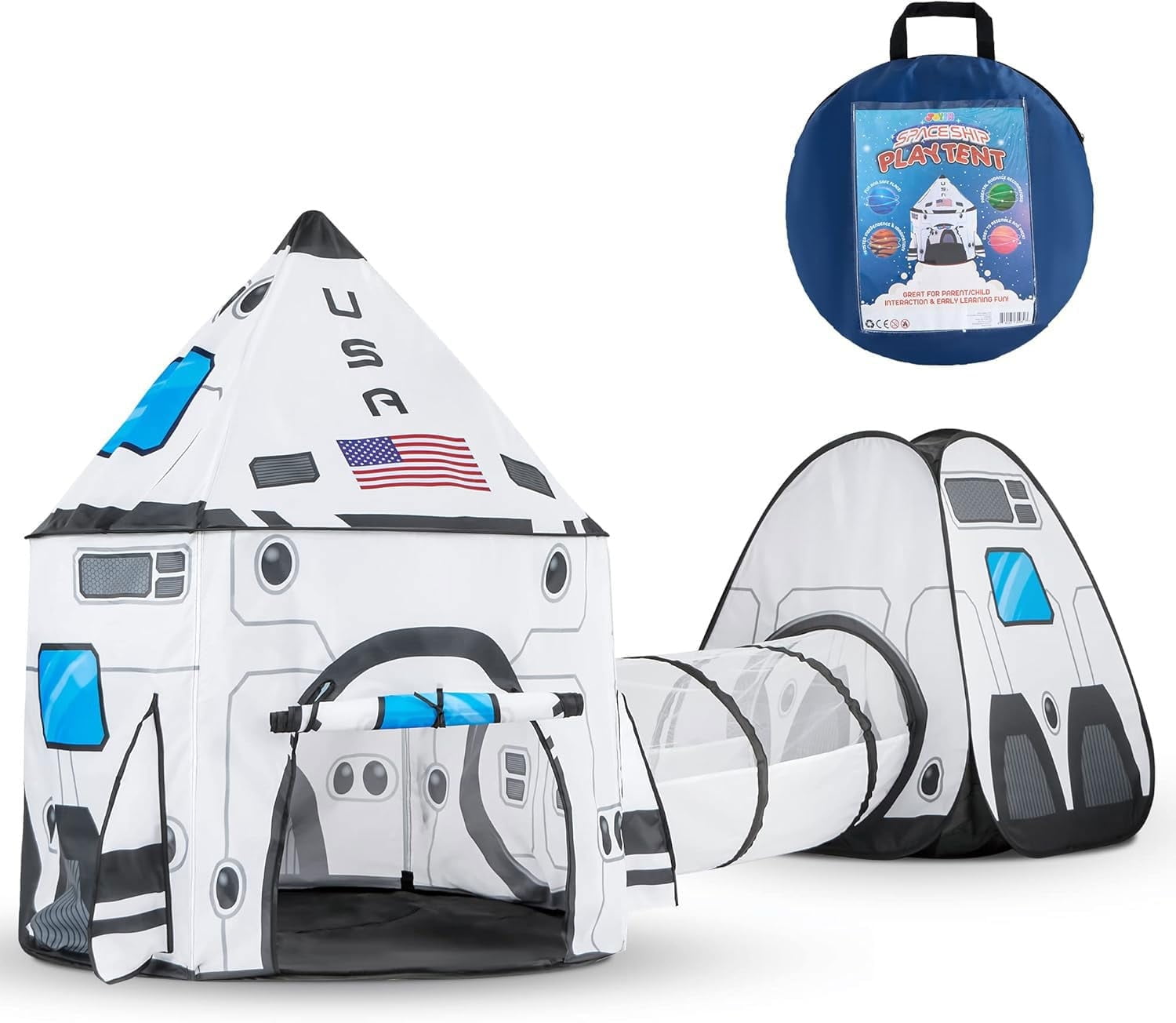 Joyfy Rocket Ship Play Tent Set with Tunnel and Cube (3-Piece, Multi-Color) ukhk0