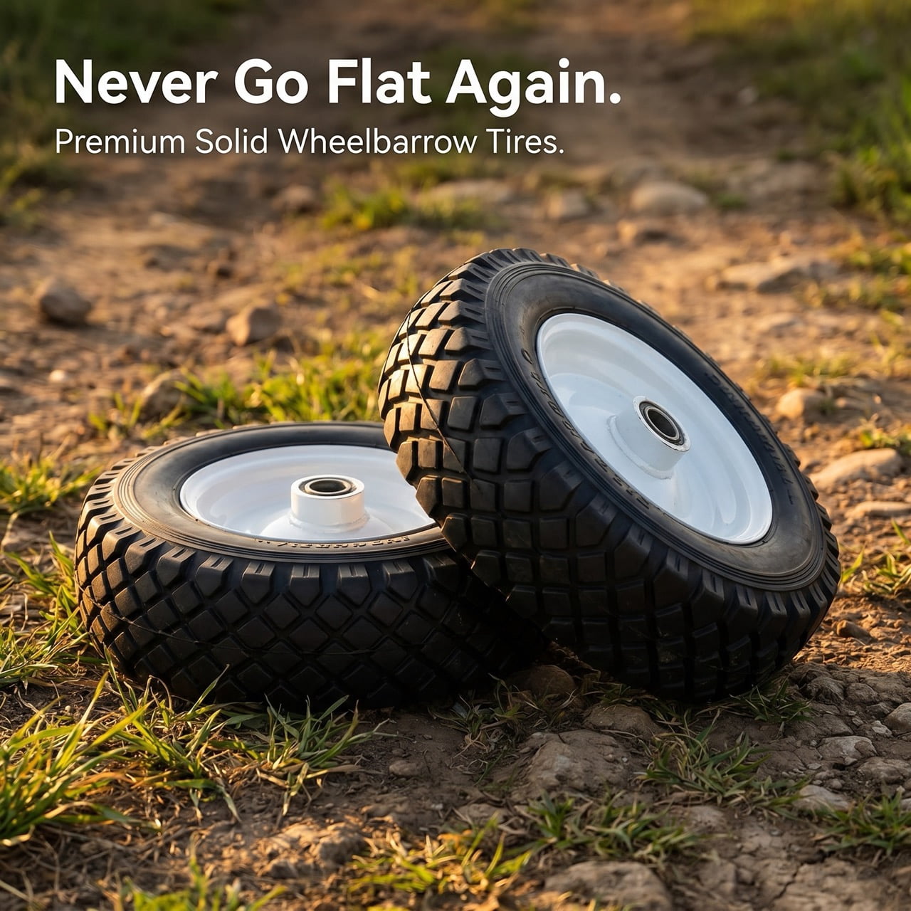 AURESTEYN Flat Free Wheelbarrow Tire and Wheel Replacement Set (Black, 16 in x 3.5 in, 2-Pack) t68xh