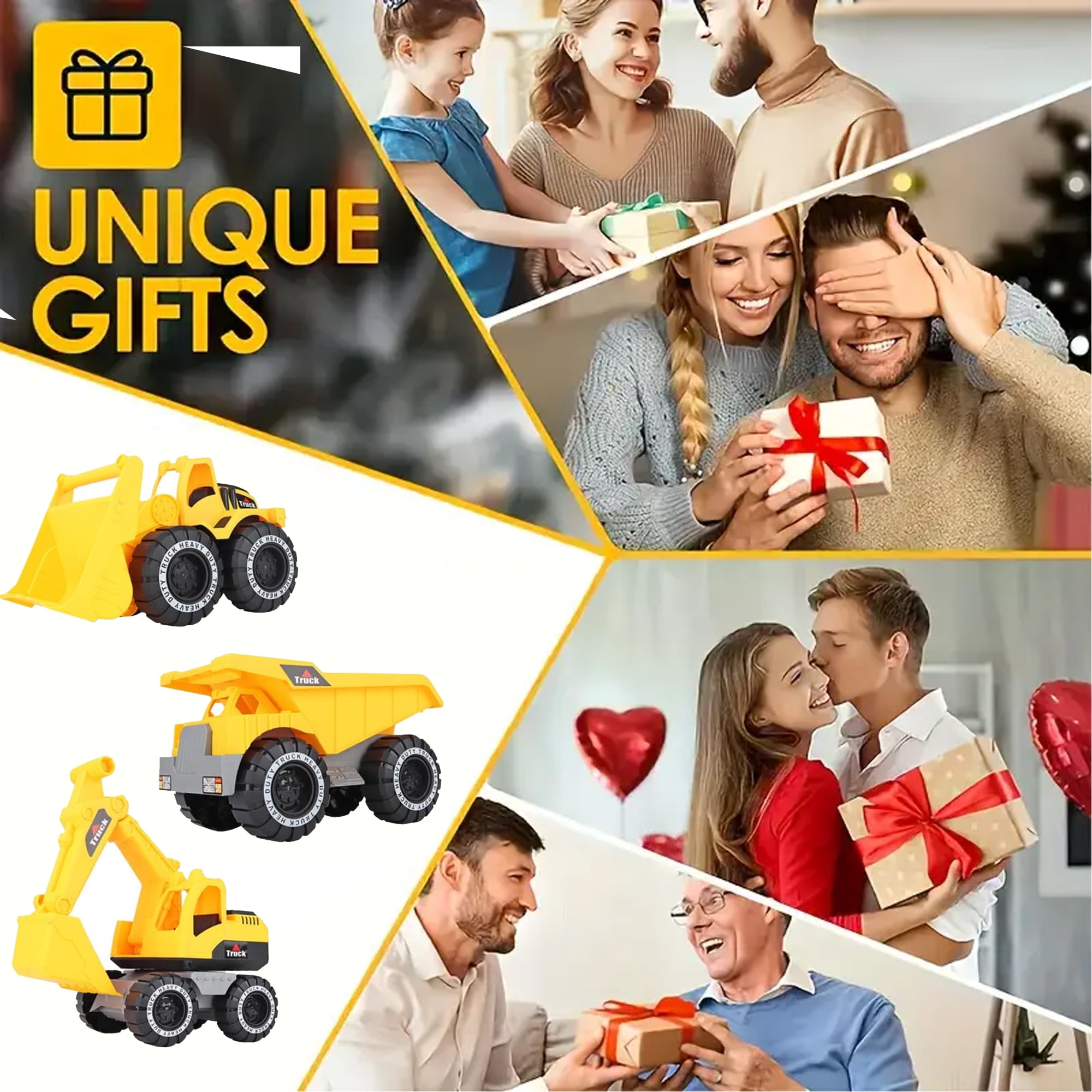 Facvoer Construction Vehicle Toy Set, Realistic Excavator, Dump Truck, and Loader for Sandbox Play (Yellow, 3-Piece Set) tkc4l