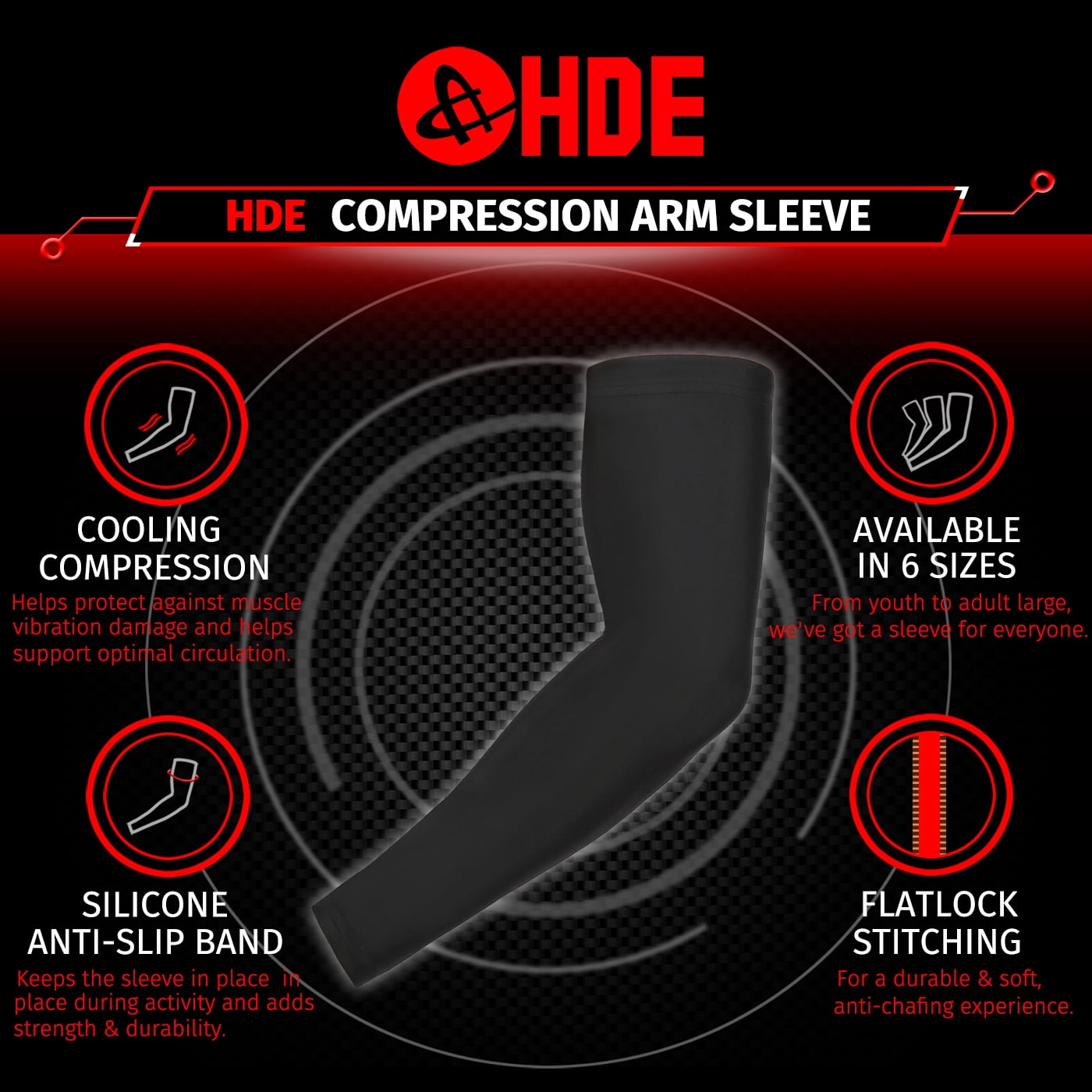 HDE Youth Arm Compression Sleeves for Sports Basketball and Athletic Protection (Black, Large, 2 Count) n6hdl