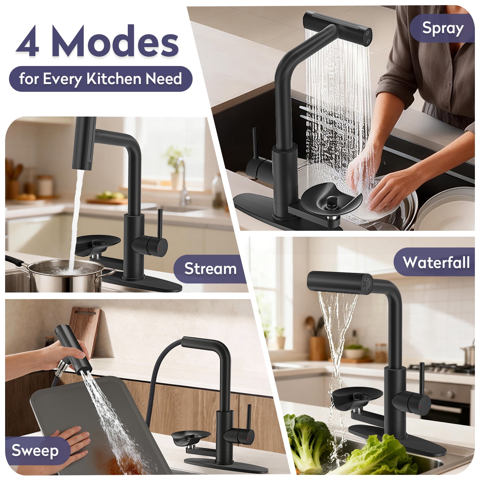 KAIYING Pull Down Kitchen Faucet with Sprayer and Integrated Glass Rinser (Matte Black, 14.96 in Hose) ja0w0