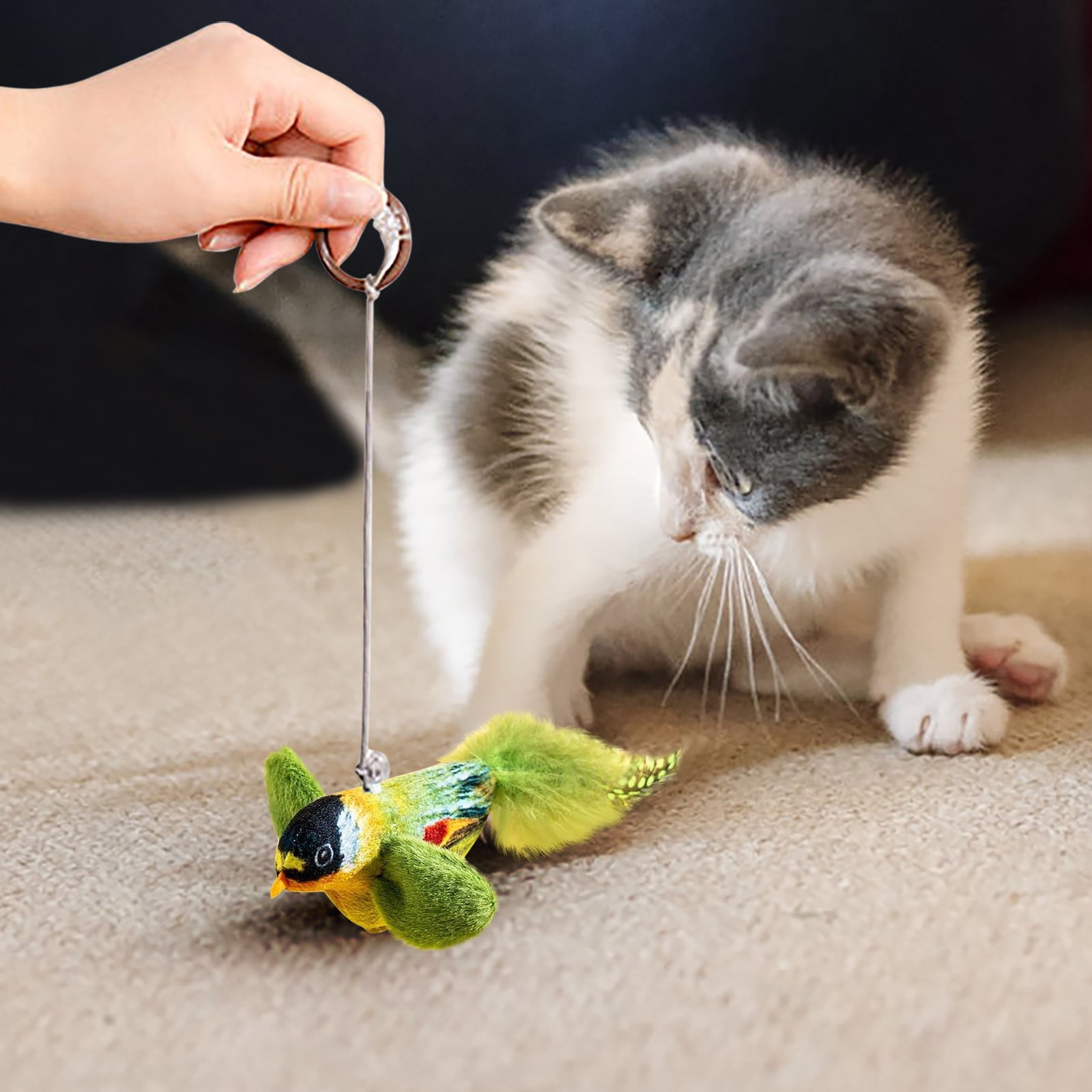 Infidev Interactive Flying Bird Cat Toy, Electric Flapping Wing Simulation Sparrow with Chirping Sound (Green, 1 Pack) 8y2wb