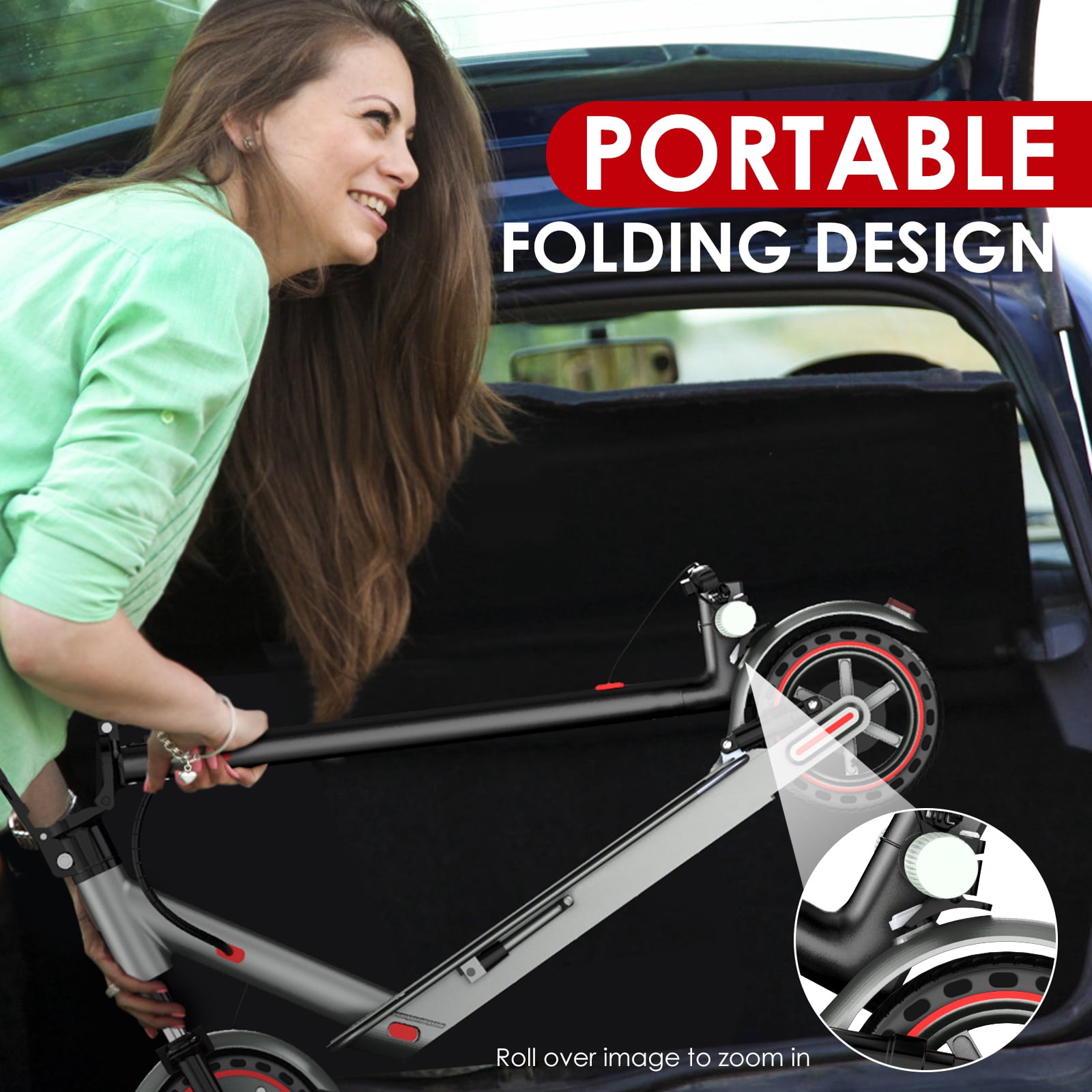 Kalorace Foldable Electric Scooter for Adults, 350W Motorized Commuter E-Scooter with Dual Suspension (Red, 8.5 in) pyb0h