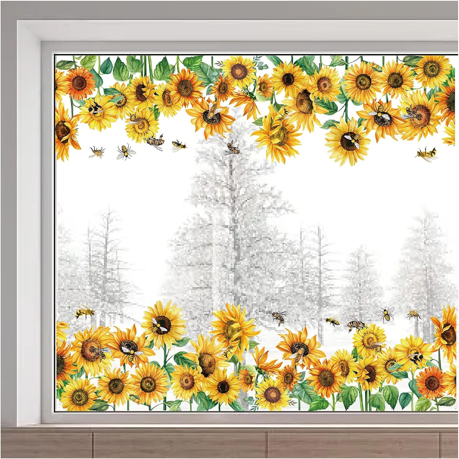 Generic Sunflower Bee Window Clings Static Decorative Film (Clear, 46.45 in x 15.74 in) tvb5z