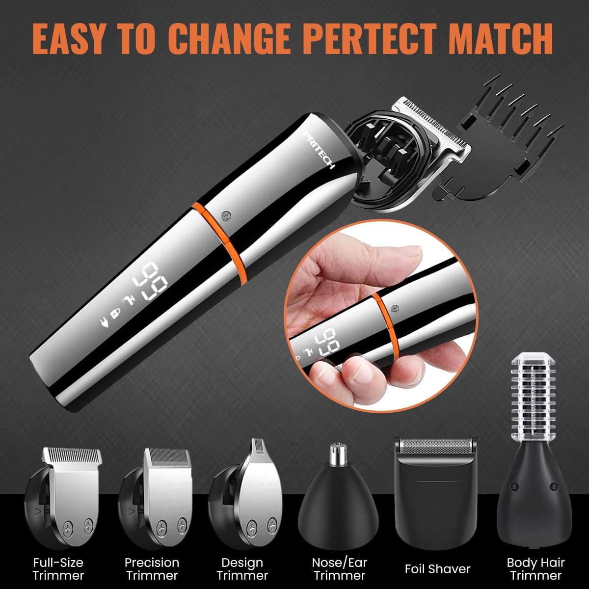 Pritech 6-in-1 Cordless Beard Trimmer and Hair Grooming Kit (Silver, 1 Kit) s028l