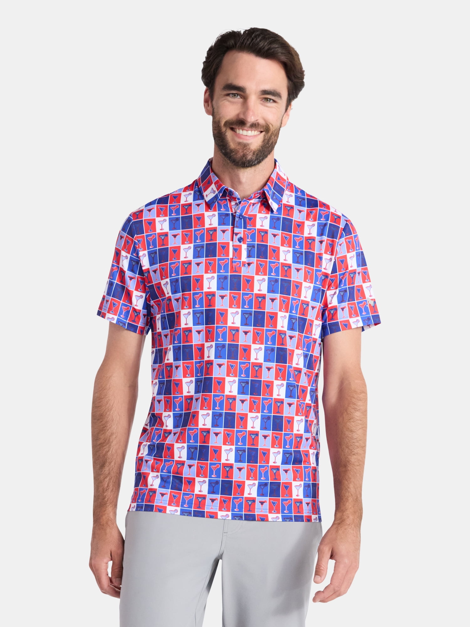 Birdie Bound Men's Cocktails Print Polo Golf Shirt (Multi-Color, XS) bttlg