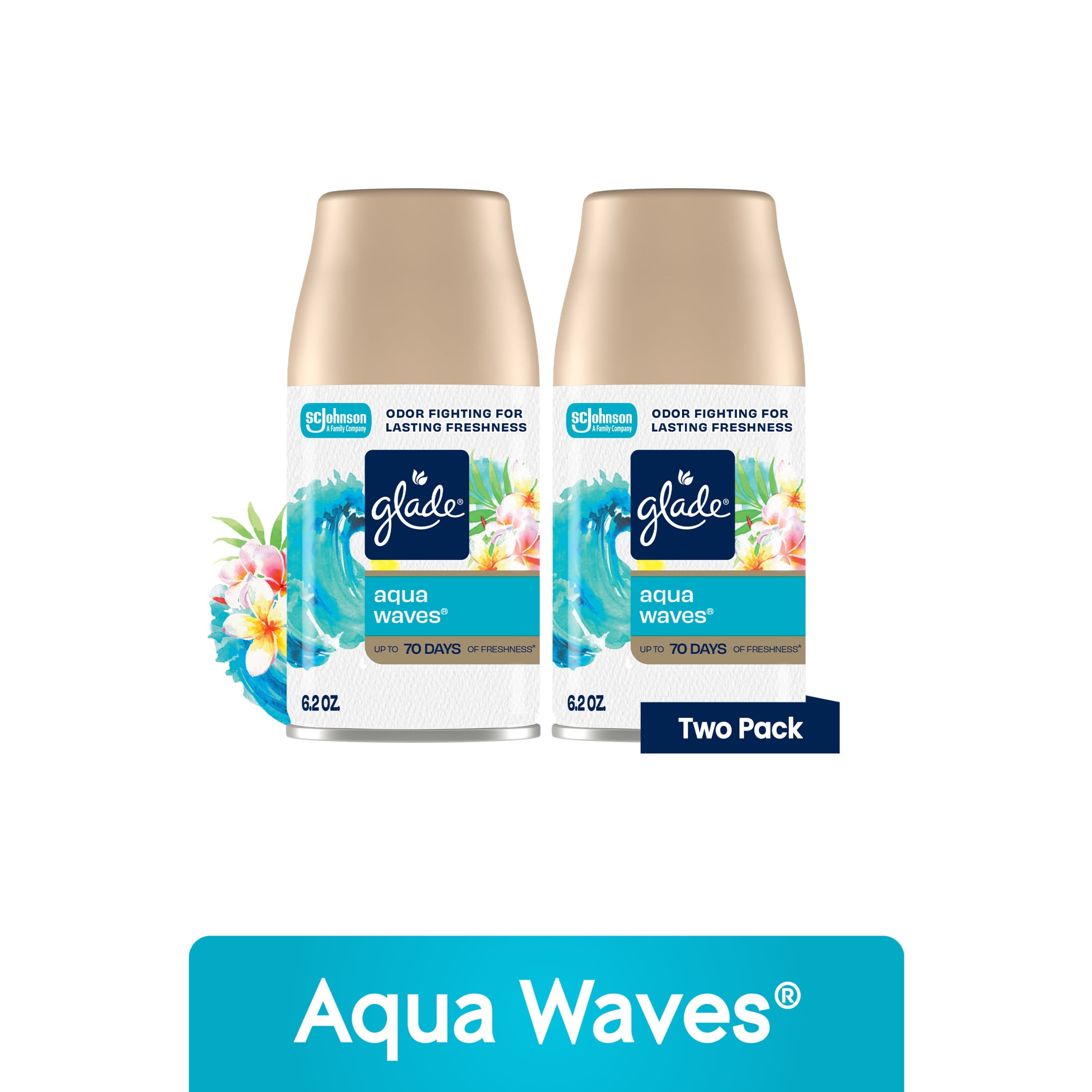 Glade Automatic Spray Air Freshener Refills, Essential Oil Infused Fragrance, Aqua Waves (6.2 oz, 2 Count) bqo1x