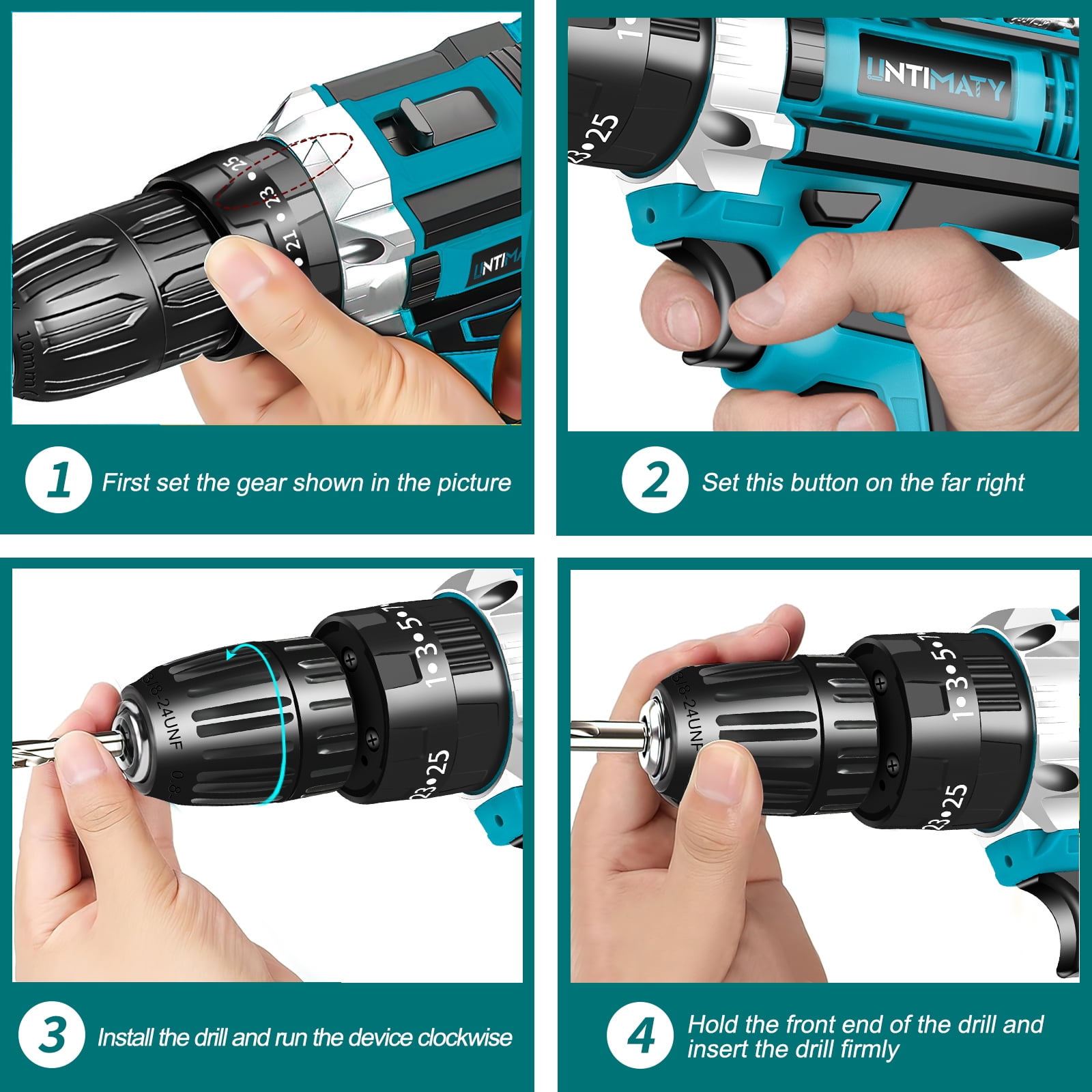 UNTIMATY 21V Cordless Power Drill Set with Battery and Charger (Blue, 3/8 in Chuck) zhzbb