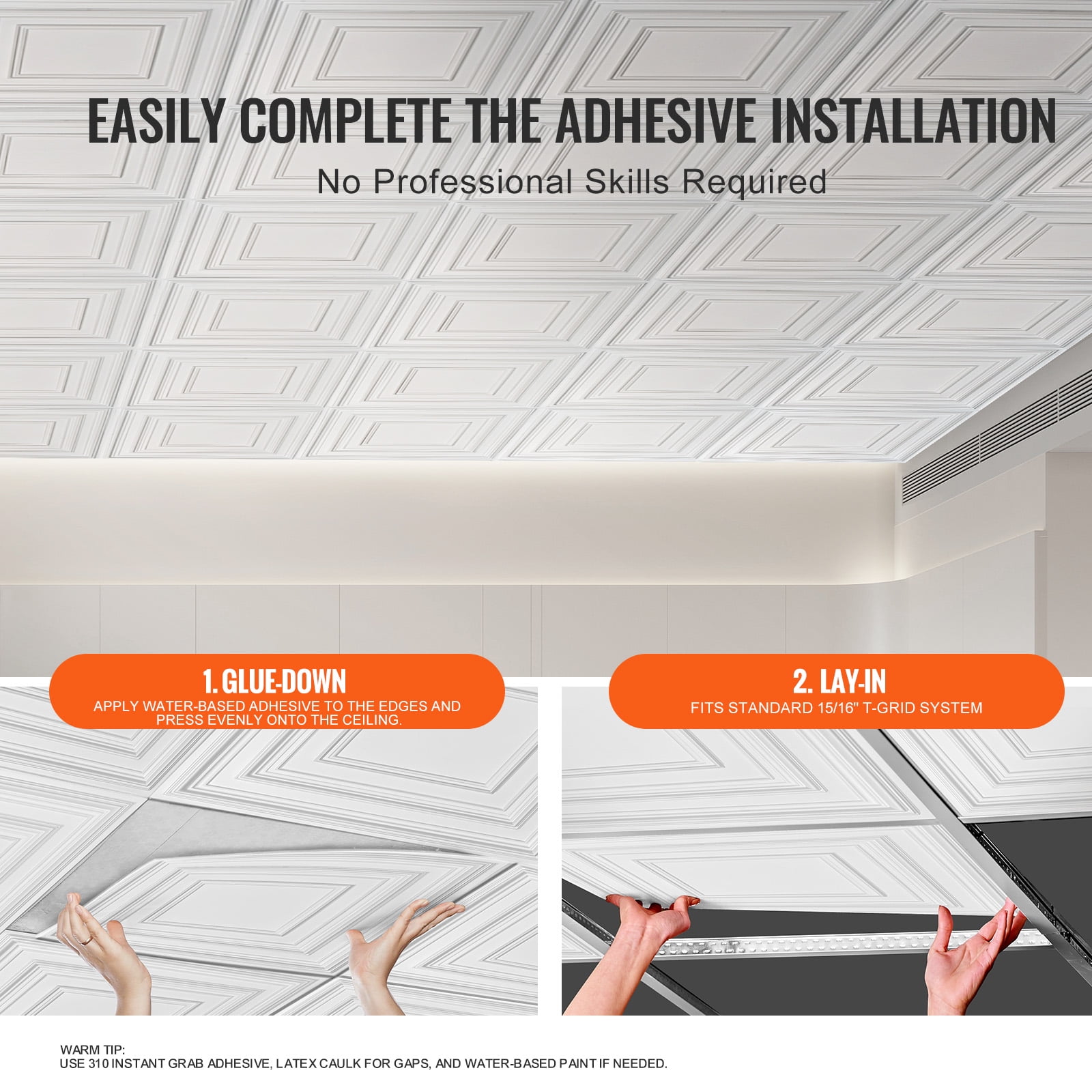 KFFKFF Drop-In Ceiling Panels, Premium PVC Decorative Tiles for Home and Office, Waterproof and Moisture-Resistant (White, 12 Pack, 24x24 in) g3dq8