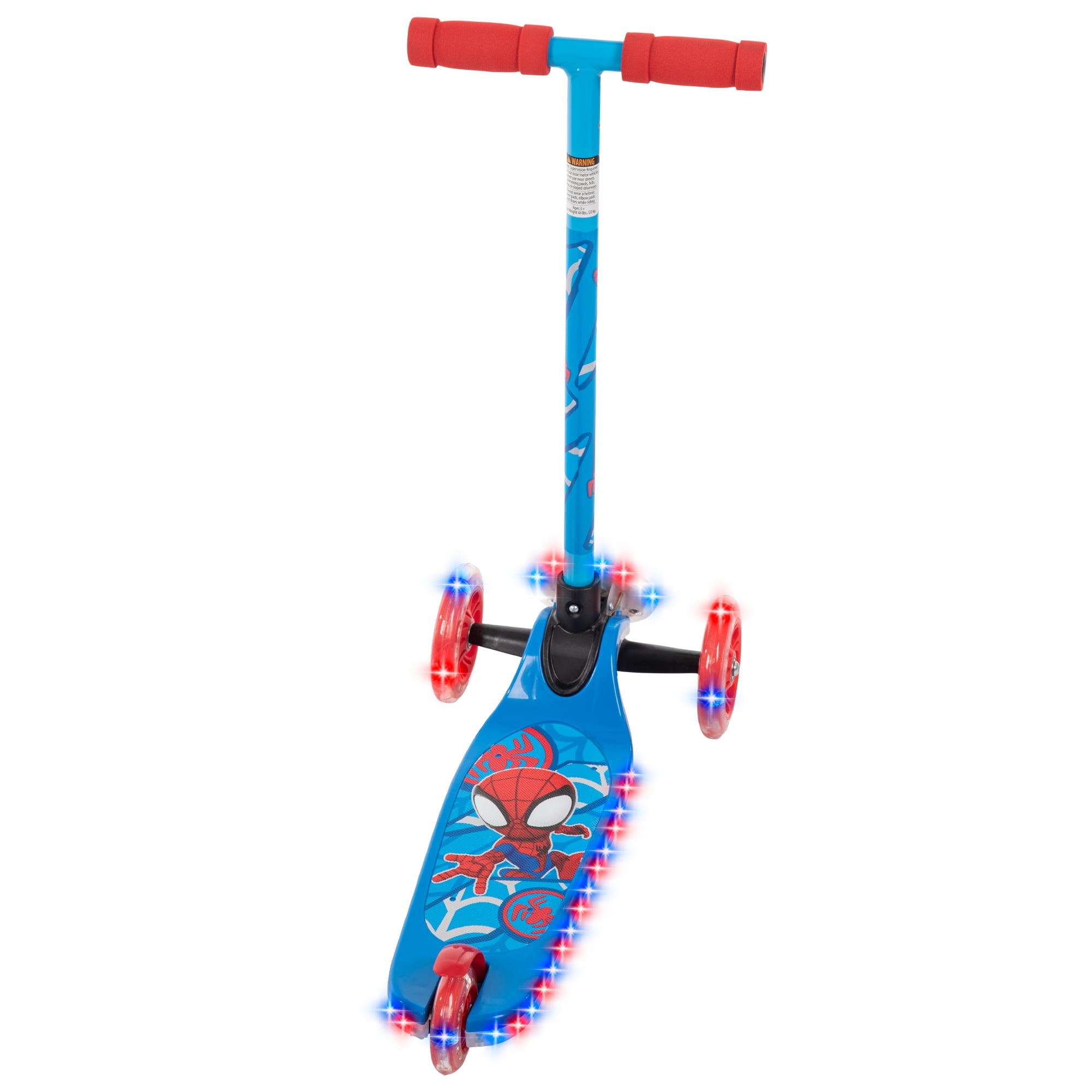 Huffy Marvel Spidey & His Amazing Friends Light-Up Toddler Scooter (Blue, 3-Wheel) 5vea2