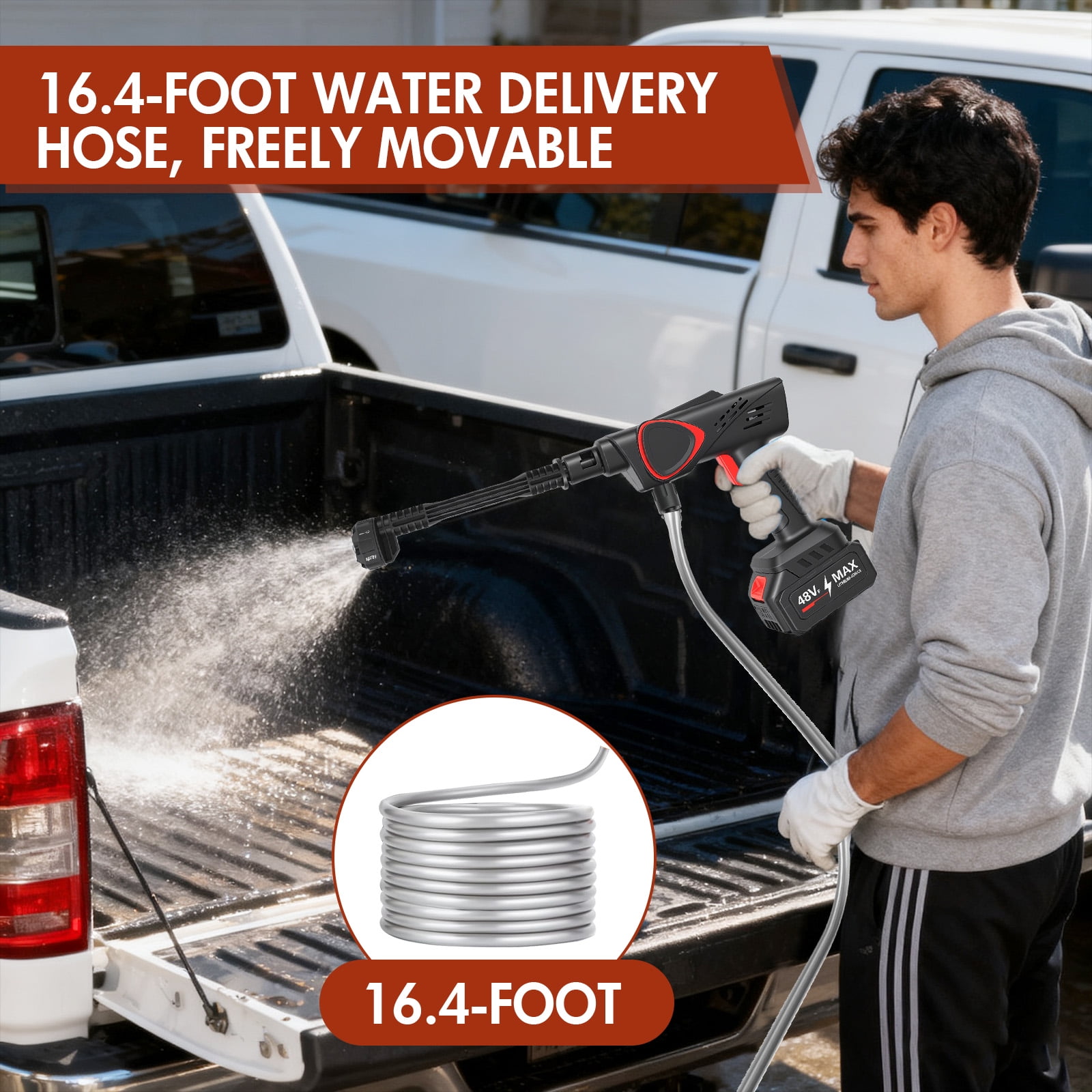 CATGOOD Cordless Pressure Washer, 970PSI Portable Power Cleaner with 4AH Battery and 6-in-1 Nozzle (Black) cz2yv