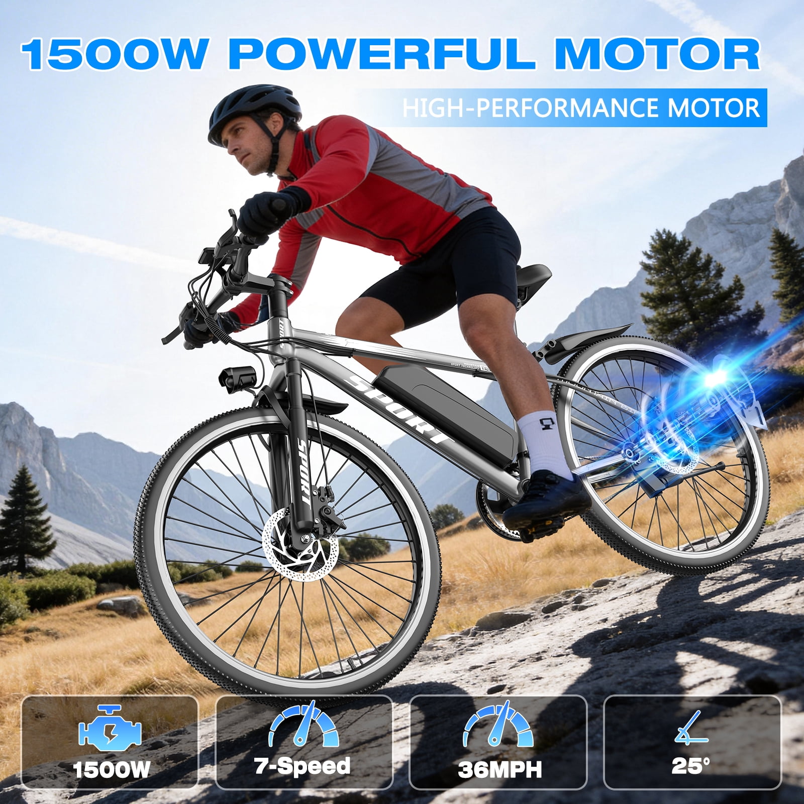 ASKGO G26 Electric Bike for Adults, 750W Motor, 28MPH E-Bike, 7-Speed, Front Suspension (Black, 26 in) 1qvxh
