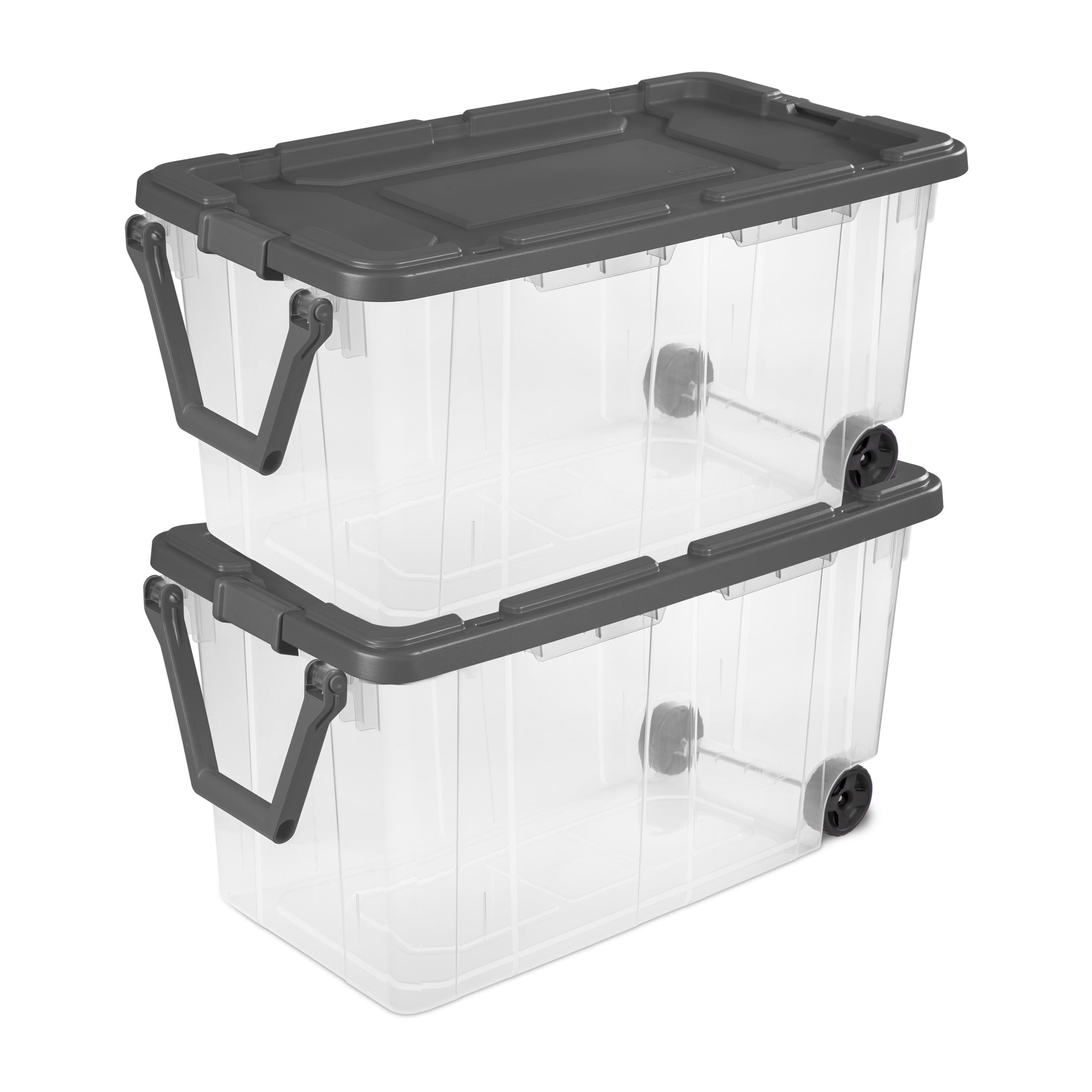 Sterilite 160 Quart Wheeled Storage Box, Extra Large Durable Plastic Bin with Latch Lid (Clear, 160 Quart) 1h5xi