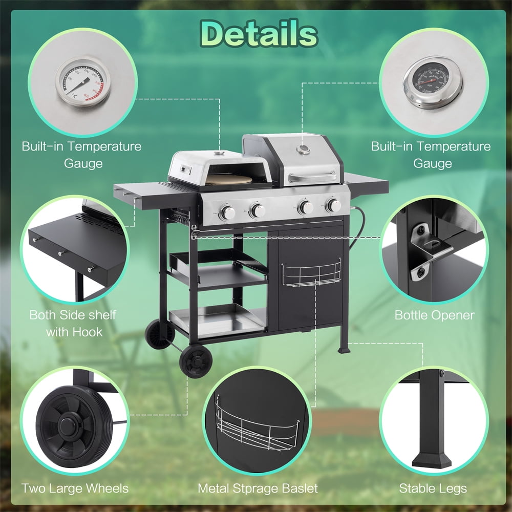 YIORTWO 4-Burner Propane Gas Grill and Griddle Combo with Pizza Oven (Black, 690 sq in) 73twn