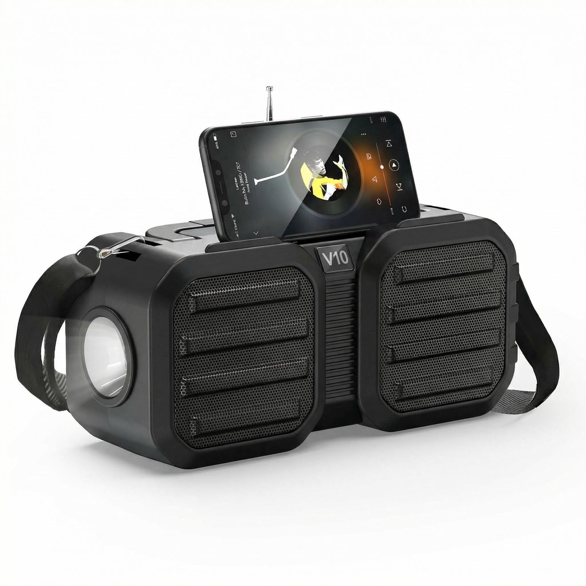MiracDan Portable Outdoor Bluetooth Speaker with Solar Charging, Subwoofer, and LED Flashlight (Black, 80W) jqm48