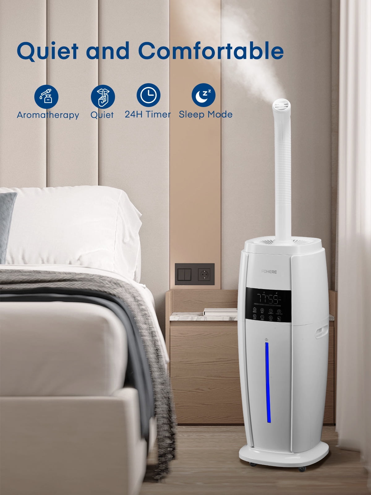 FOHERE Cool Mist Tower Humidifier for Large Rooms, Whole House Ultrasonic Humidifier with Remote Control (White, 4.8 gal) 29esc
