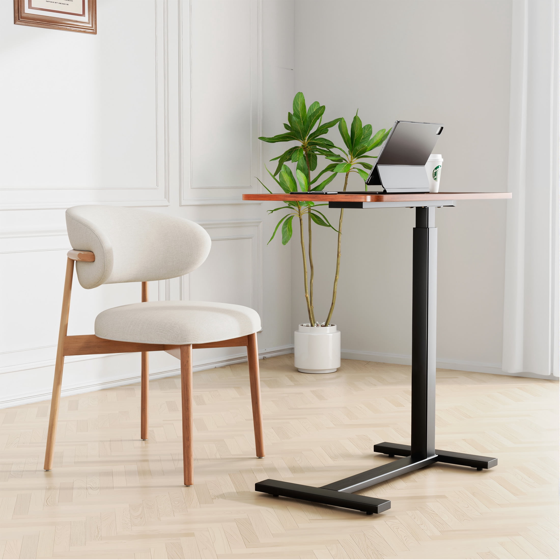 ZUNMOS Mobile Standing Desk Height Adjustable Rolling Laptop Table with Hidden Casters (Brown, 28 in x 16 in) 287p2