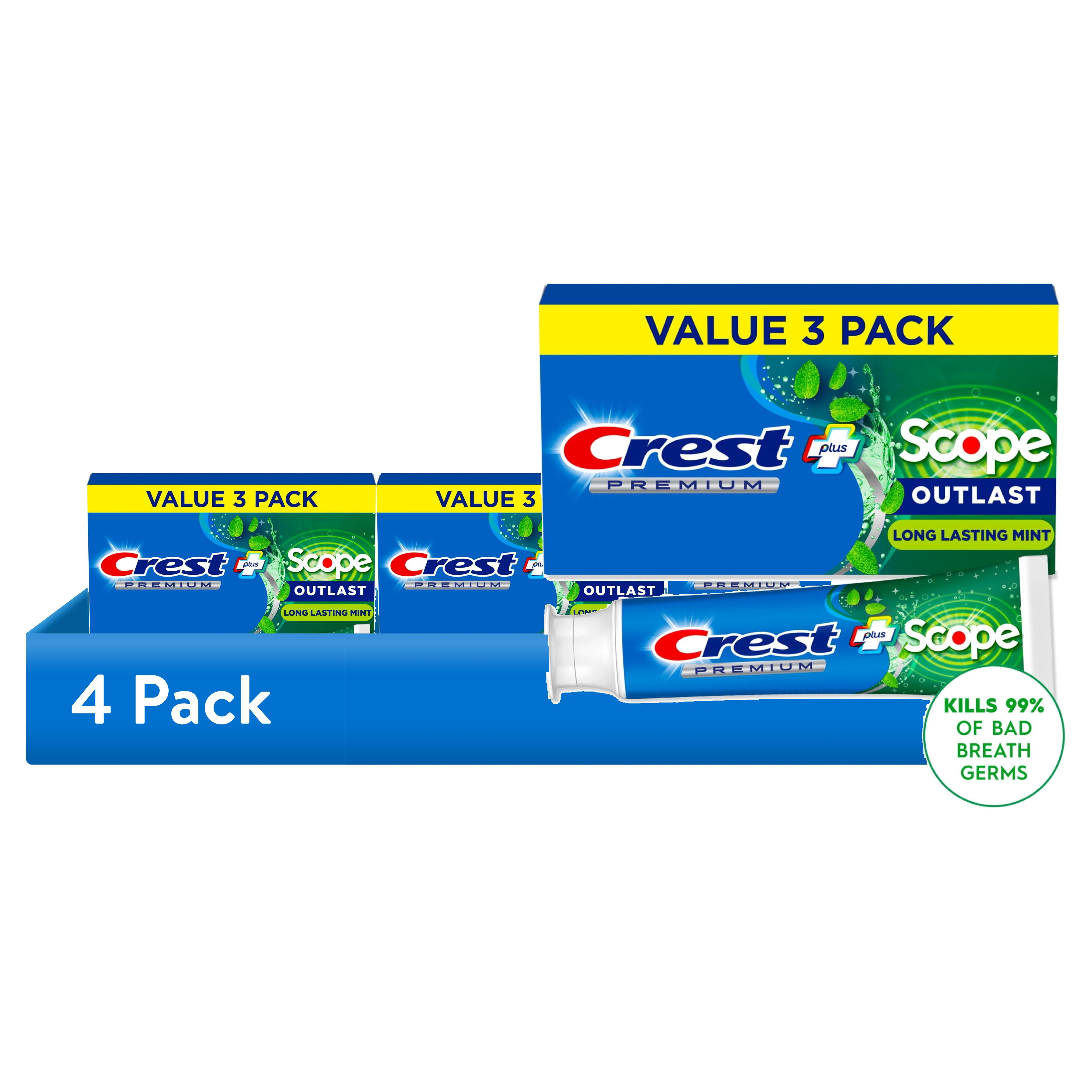 Crest Premium Plus Scope Outlast Fluoride Toothpaste, Mint, Cavity Protection & Whitening (3 Pack, 5.2 oz) lth6g