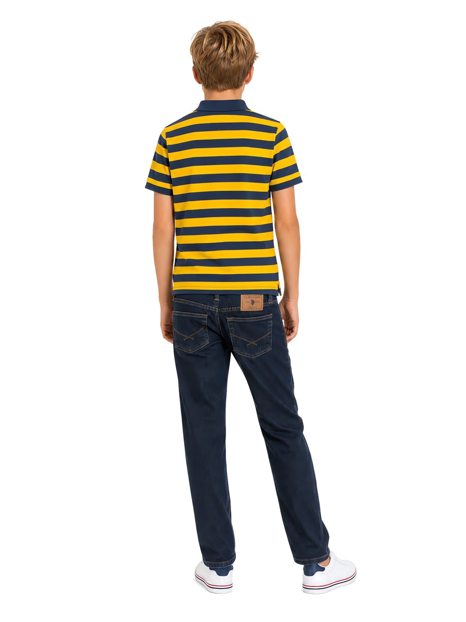U.S. Polo Assn. Boys Striped Polo Shirt Short Sleeve Casual Top (Blue, S) s4nwg