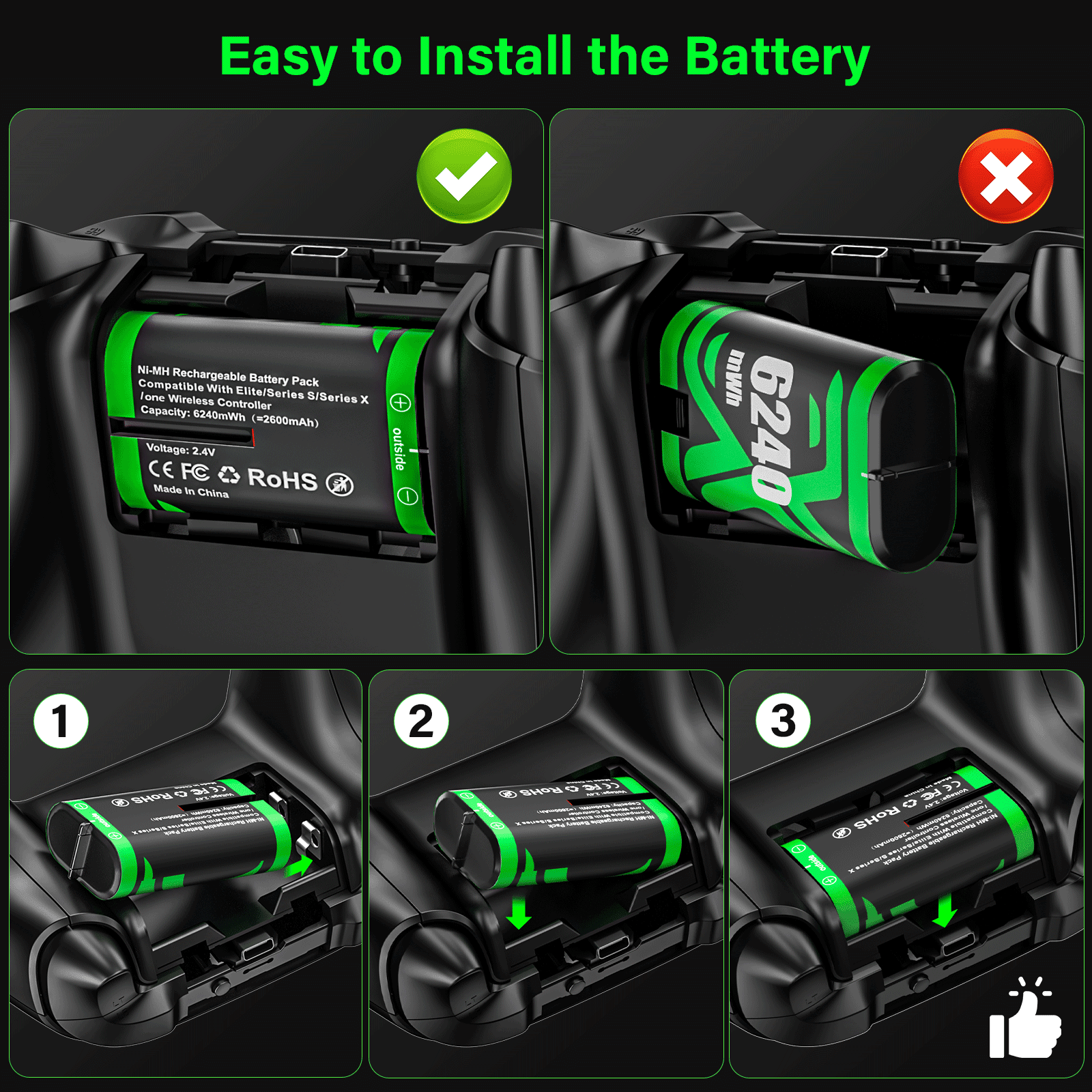 ZRZLMVP Rechargeable Xbox Controller Battery Pack with Charging Station (4-Pack, Black) cingh