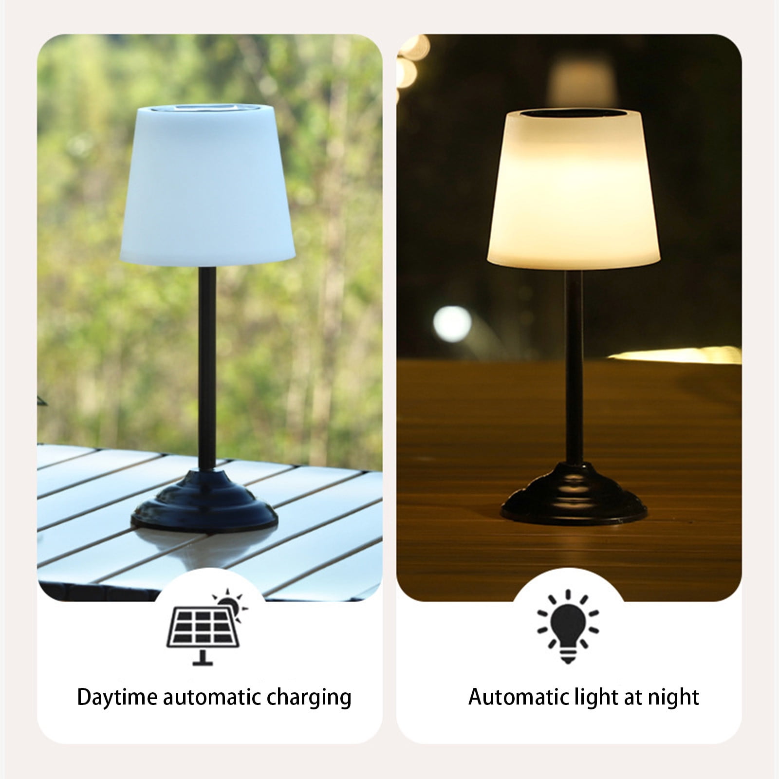 JJBNSH Solar Table Lamp, Rechargeable Wireless LED Desk Light for Patio Garden (Black, 10 in) 2ajwv