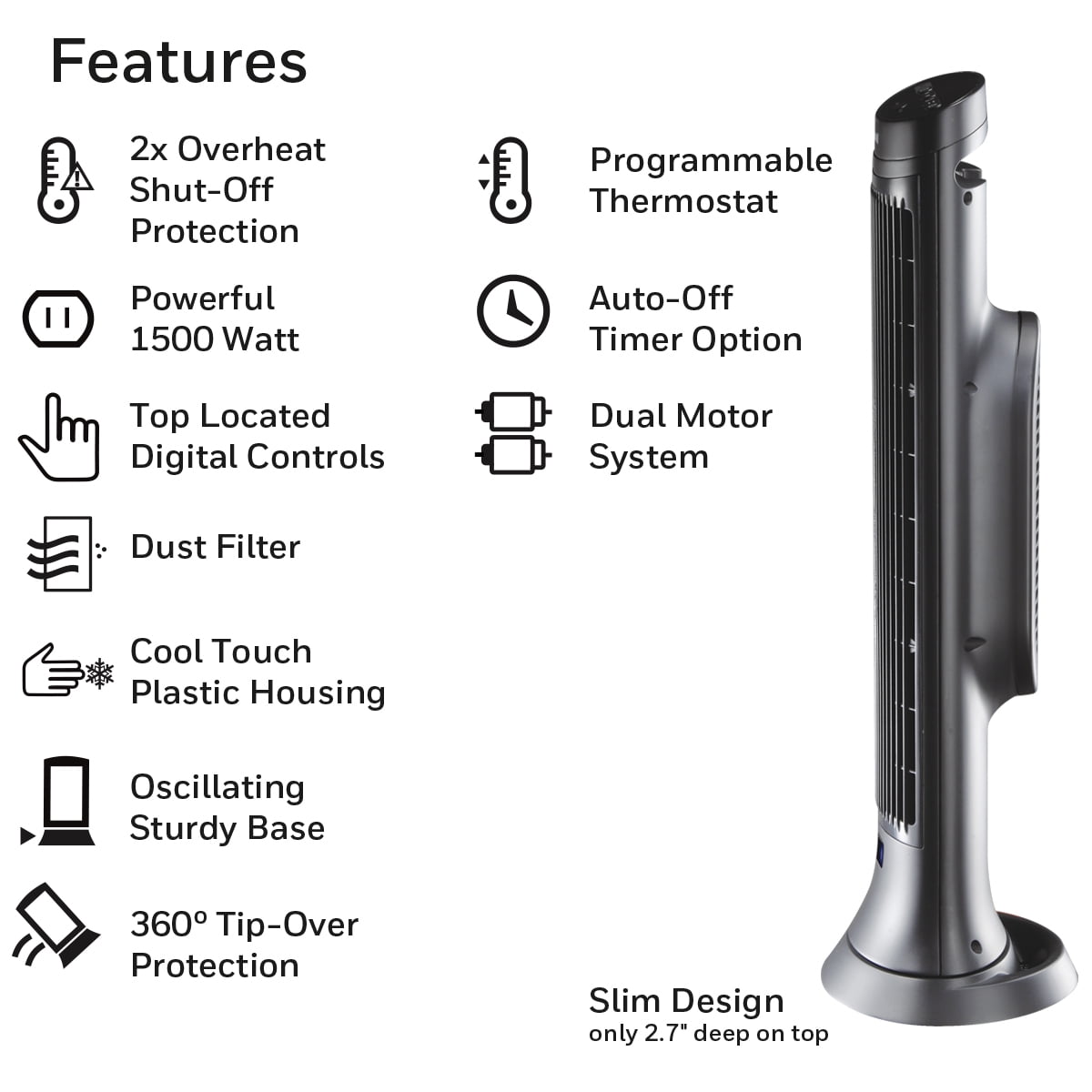 Honeywell Digital Ceramic Tower Portable Heater with Programmable Thermostat and Oscillation (Dark Grey, 1 Unit) jsu8s
