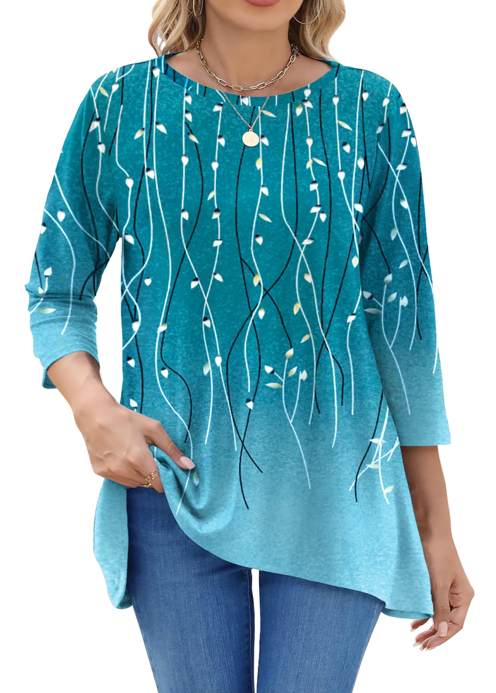 Fantaslook Women's Plus Size Tunic Top Floral 3/4 Sleeve Flowy Blouse (XXL) aahu1