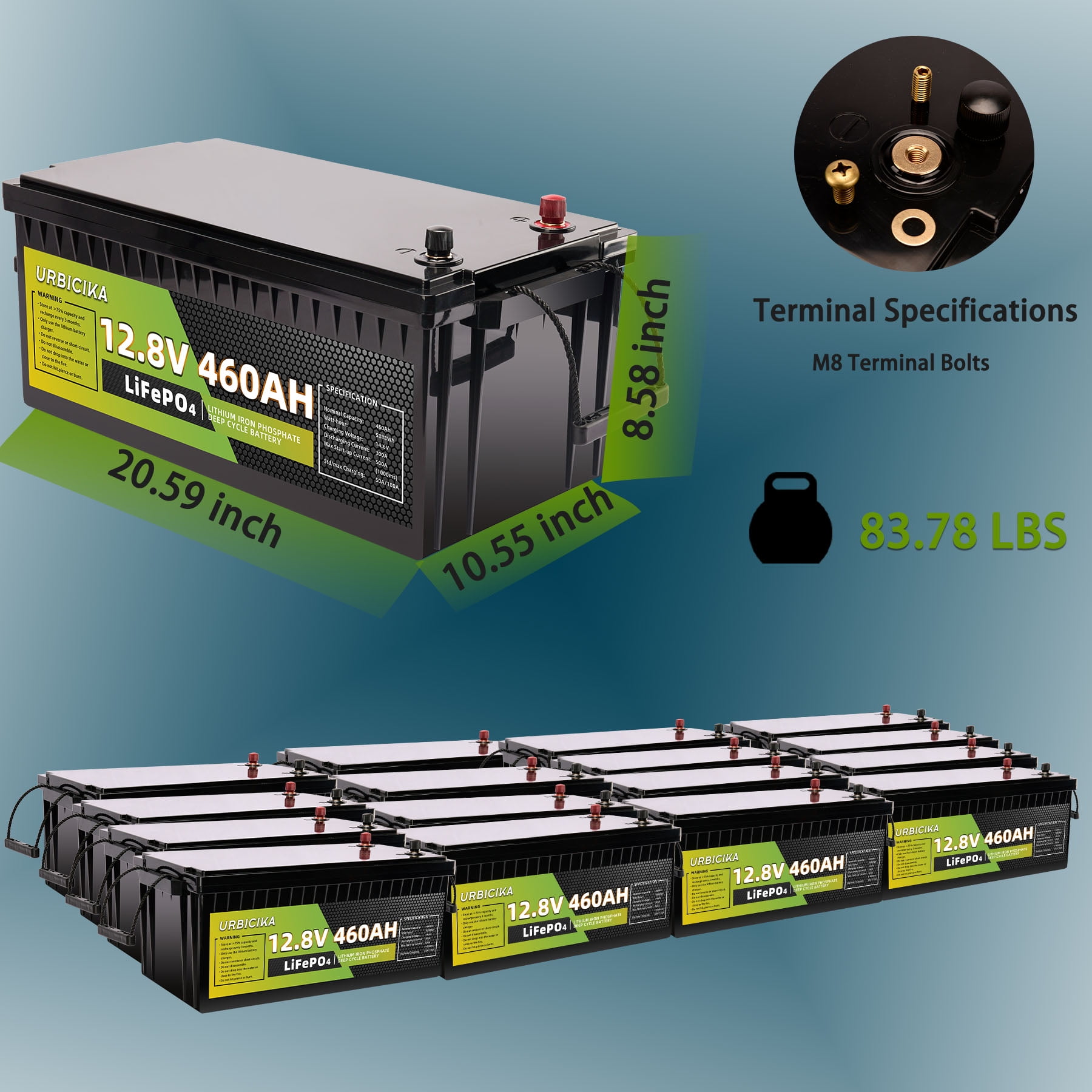Eurobike 12V 460Ah LiFePO4 Lithium Battery, Deep Cycle Power for RV Solar and Off-Grid Systems (460Ah) evhpg