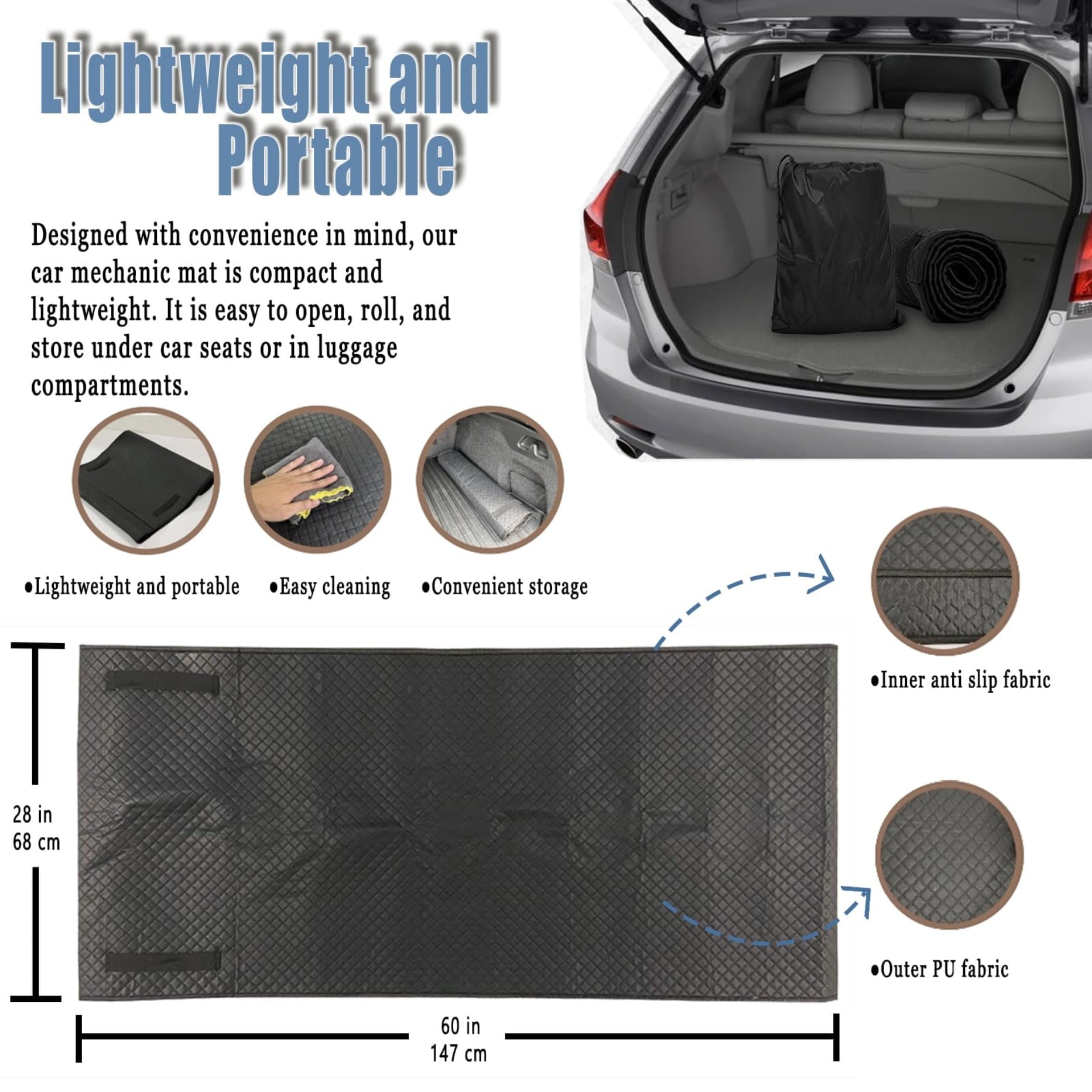 Purevigil Mechanic Creeper Rolling Mat, Portable Automotive Under Car Repair Pad with Storage Bag (Black, 60 in x 28 in) om0ou