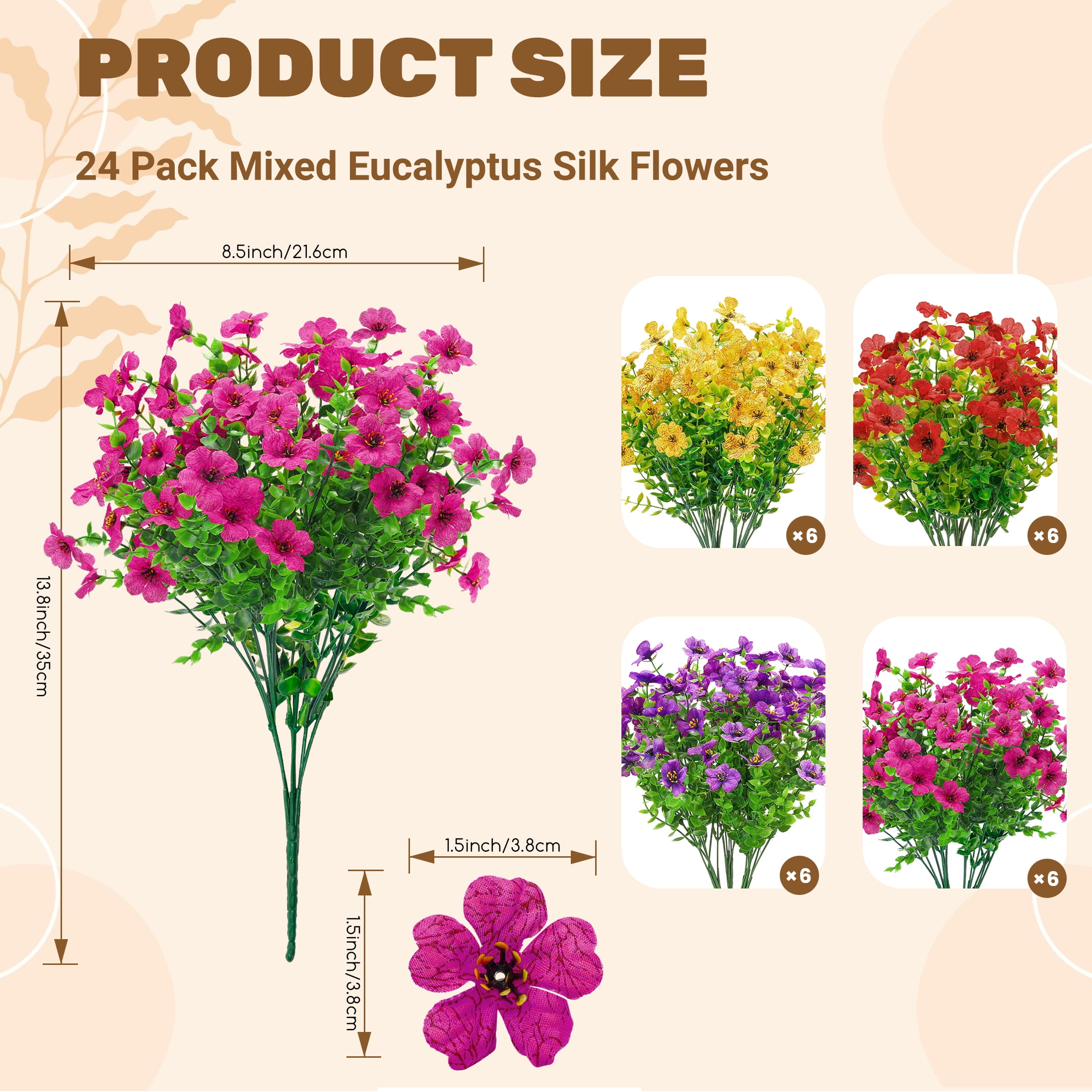 Miracliy Eucalyptus Silk Flower Bouquets Artificial Floral Arrangement for Home Decor (Multicolor, 24-Piece Set) hgbmn