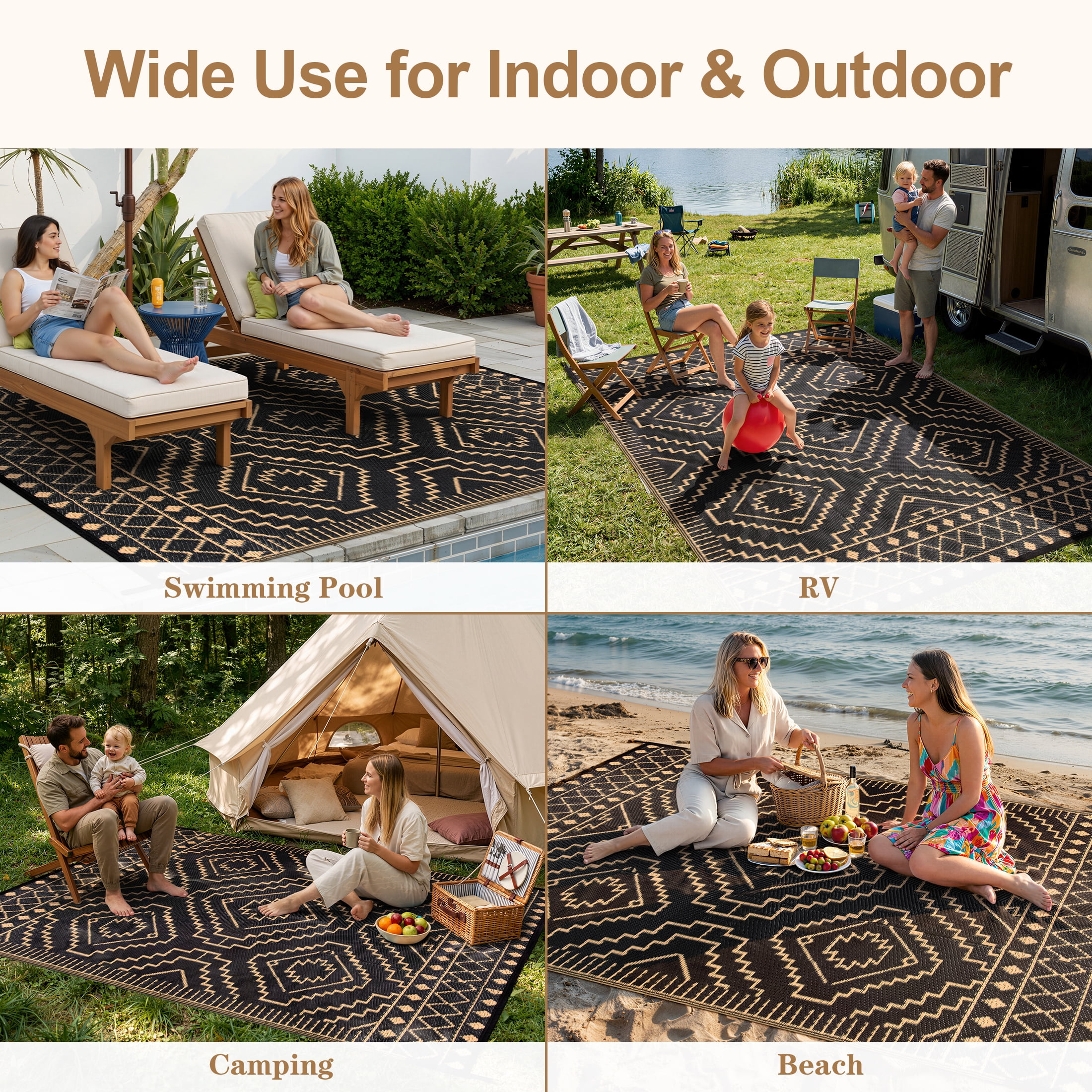 RUG ROBOT Reversible Outdoor Rug, Waterproof Plastic Straw Carpet for Patio and Backyard (Black/Brown, 5 ft x 8 ft) v6lv6