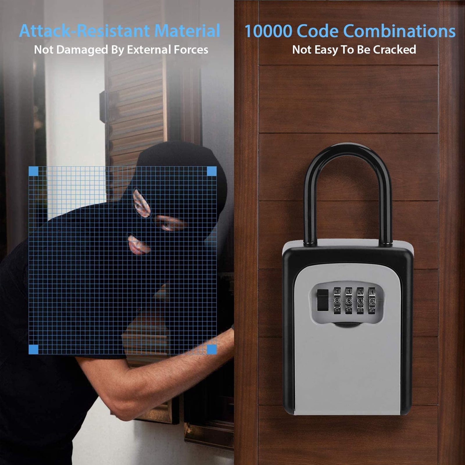 Husfou Key Lock Box Waterproof 4-Digit Combination Security Safe (Black, 5 Key Capacity) 6k1pw
