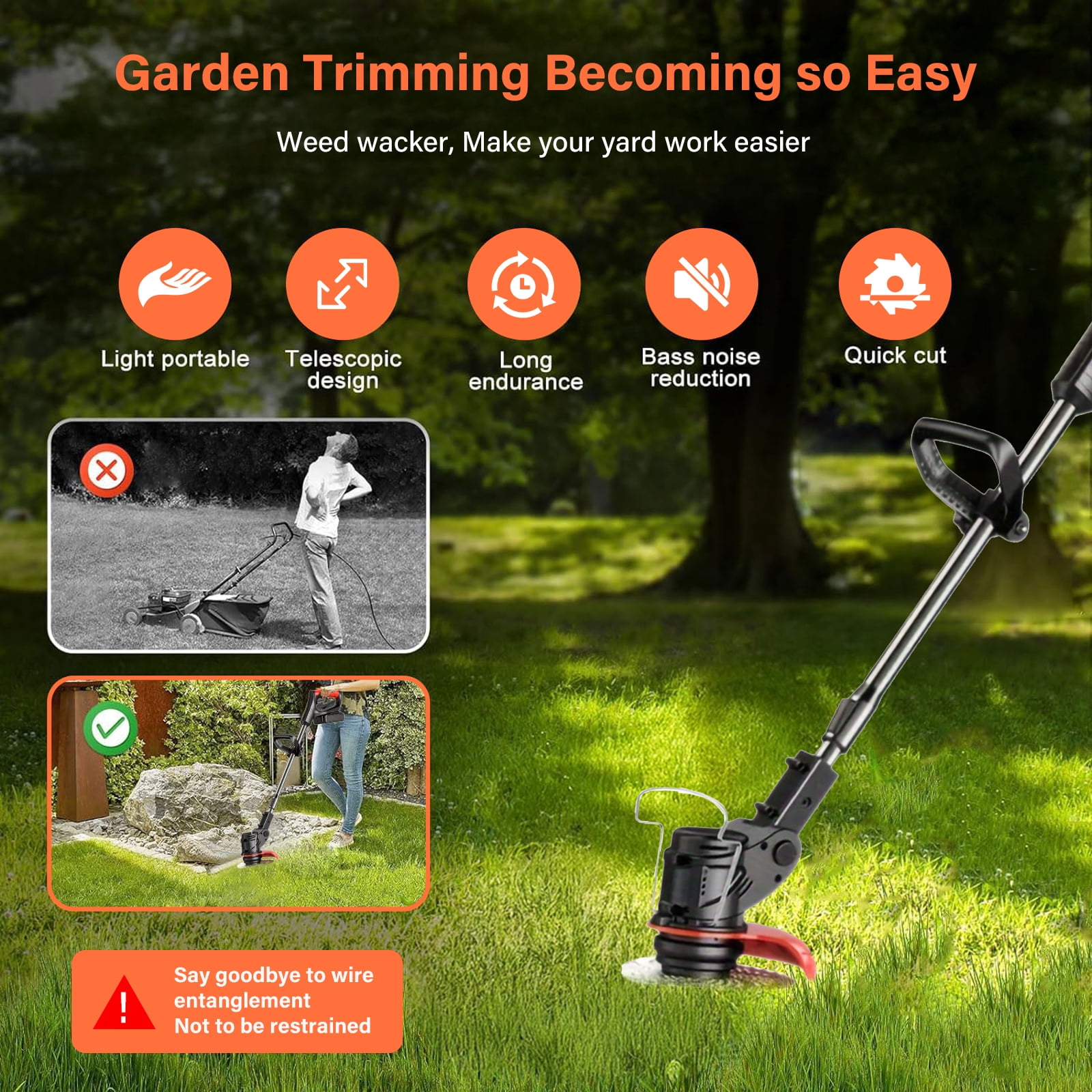 Lemonenergy Cordless Electric Grass Trimmer and Weed Wacker with Dual Batteries (Black, 6 in Cutting Diameter) o4qjk
