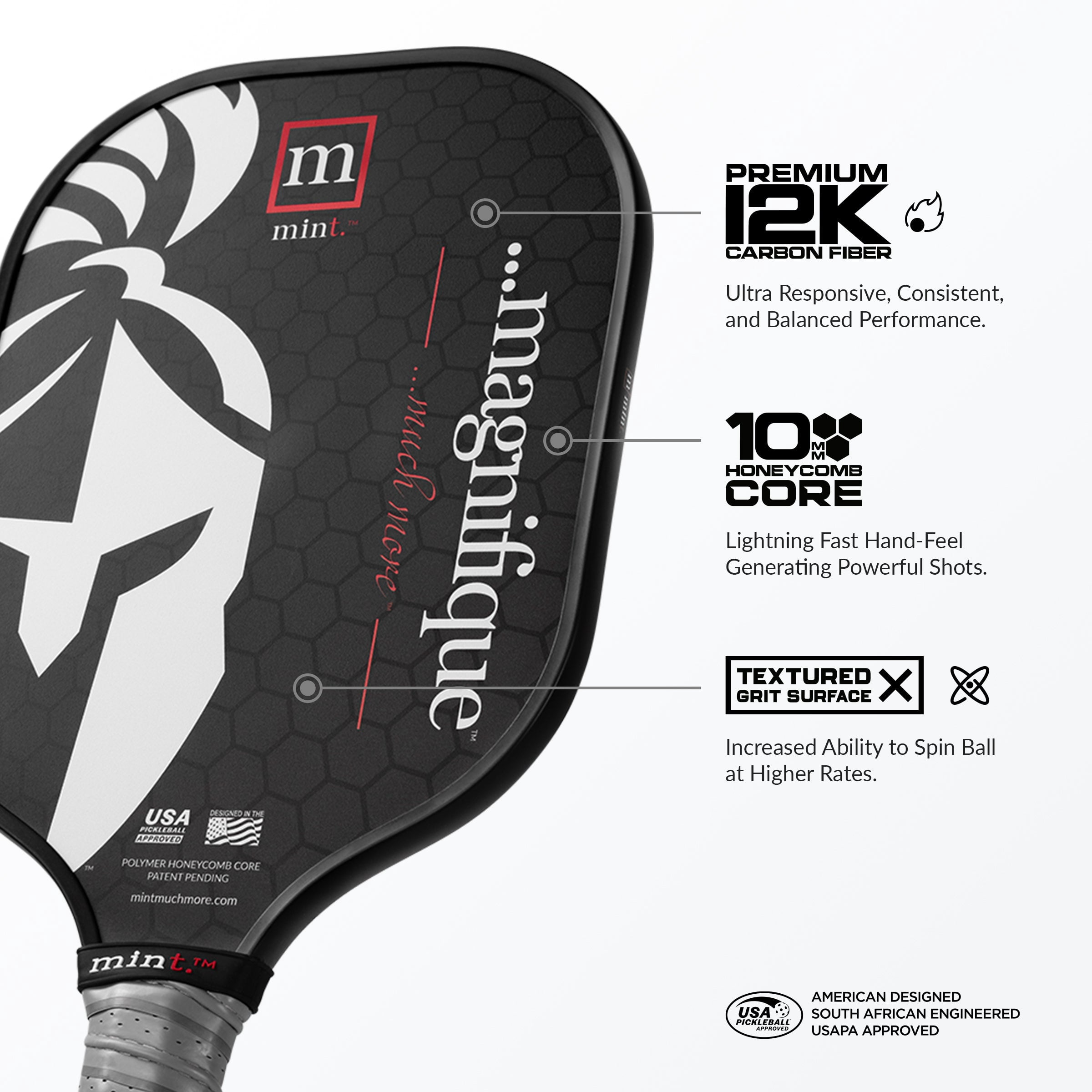 Mint Sport Magnifique Pickleball Paddle (Black, 8.1 oz) 4sfi4