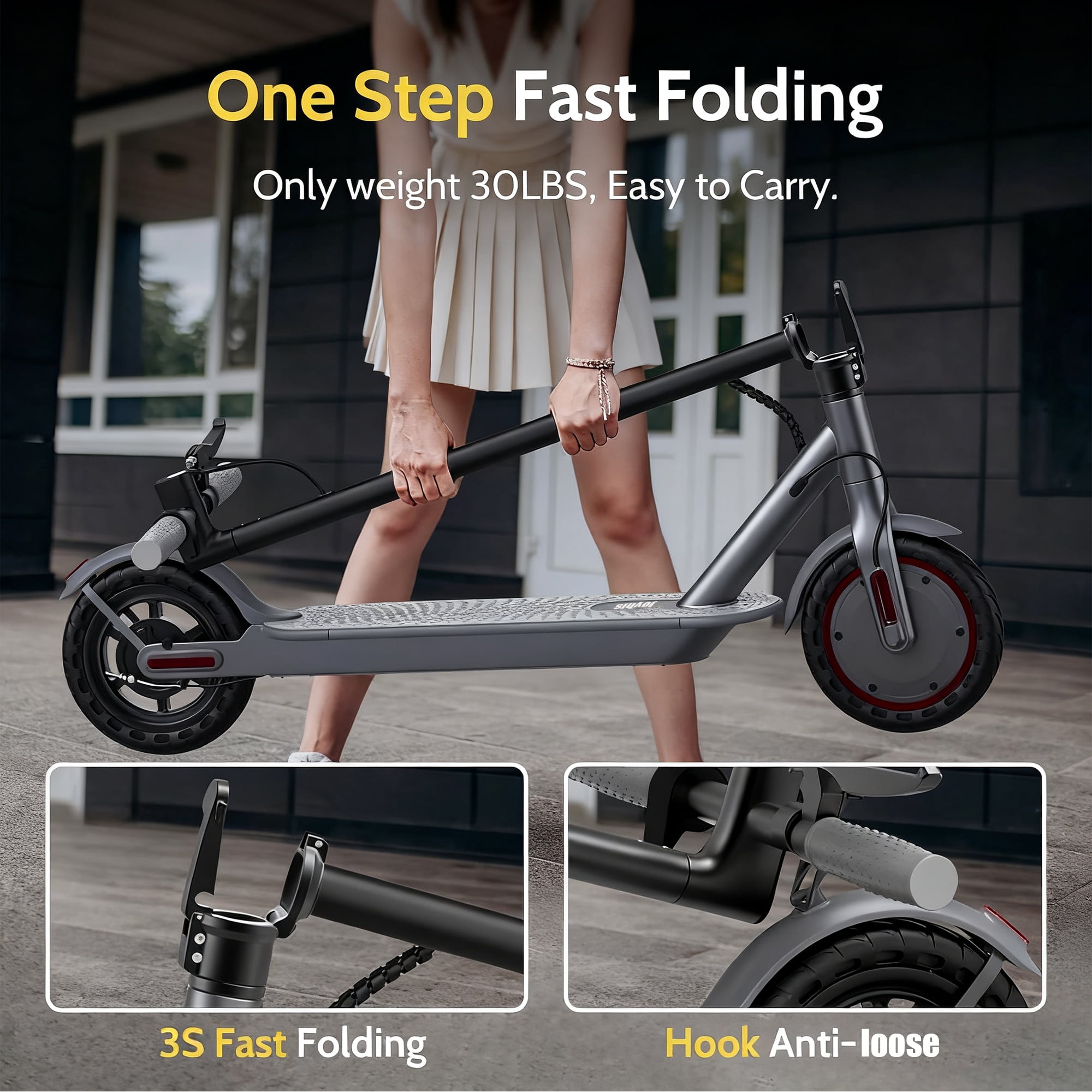 Joyhis J078 Electric Scooter for Adults, Foldable Commuter E-Scooter with 350W Motor, 19mph Max Speed, 21 Miles Range (8.5 in Tires) o2pu0