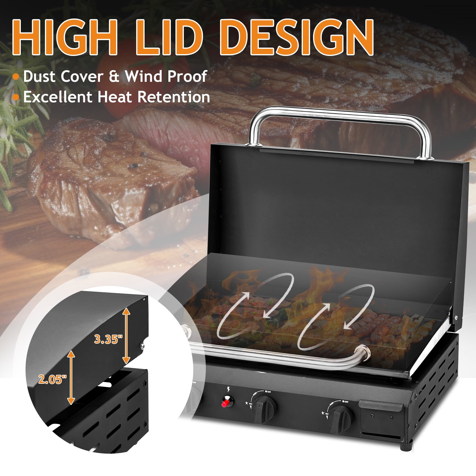 Seizeen 3-Burner Propane Gas Griddle, Portable Outdoor Flat Top Cooking Station with Ceramic Coated Cast Iron Plate (Black, 23 in) o6kvi