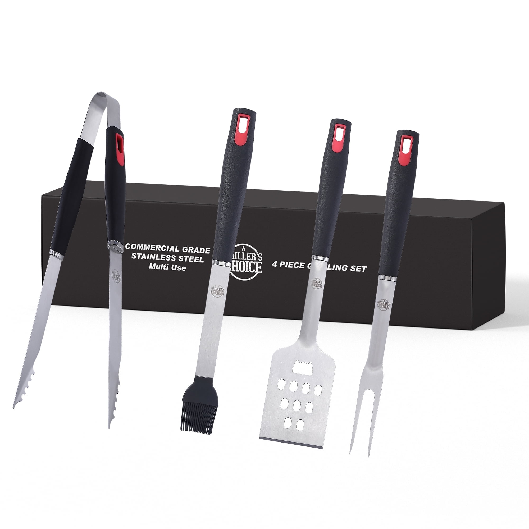 Grillers Choice BBQ Grilling Tool Set, Heavy-Duty Stainless Steel Utensils for Gas and Charcoal Grills (4-Piece Set) h8fih