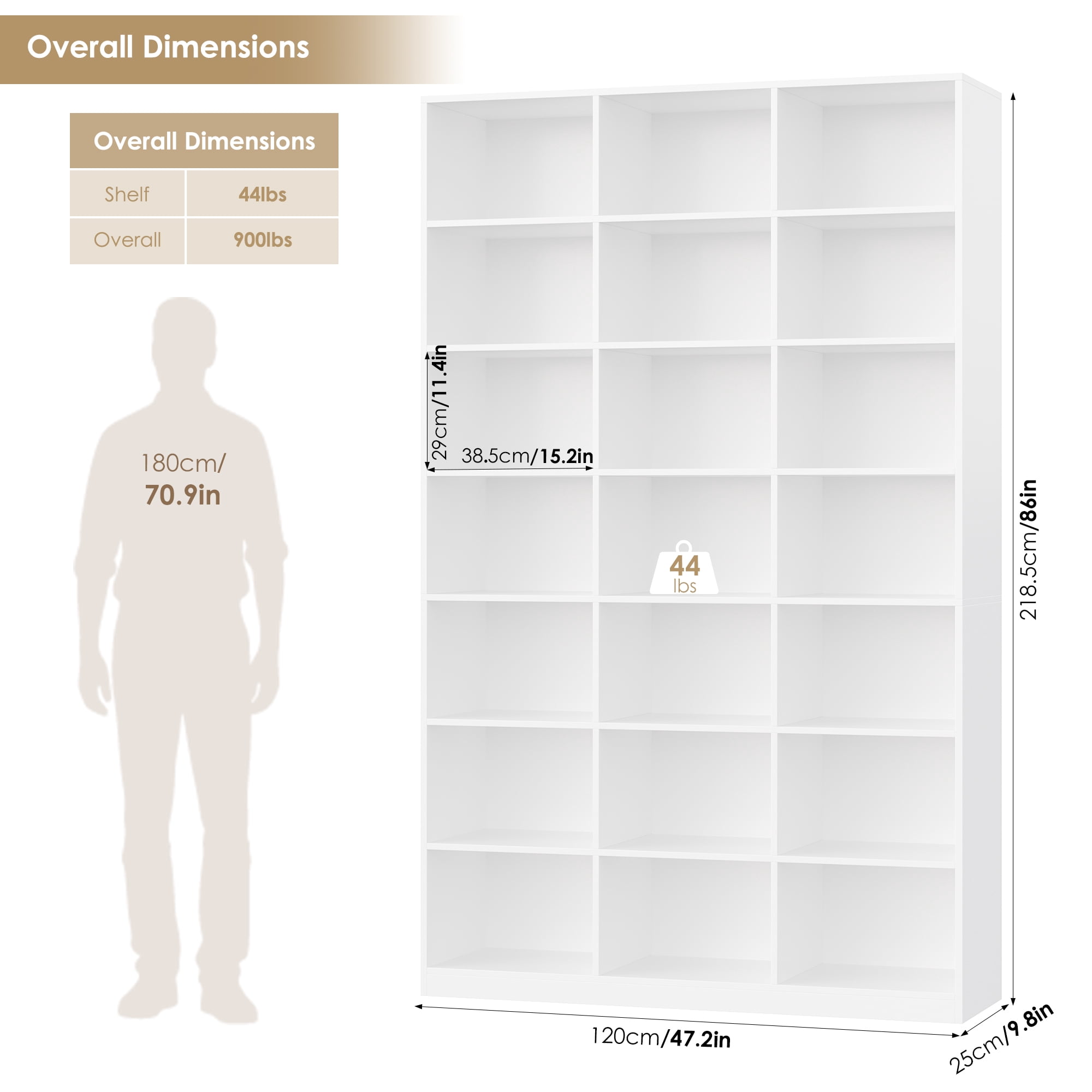 Hiphuta 21-Cube Bookcase, Tall Wooden Bookshelf for Home Office and Living Room (White, 86 in) rbqh6
