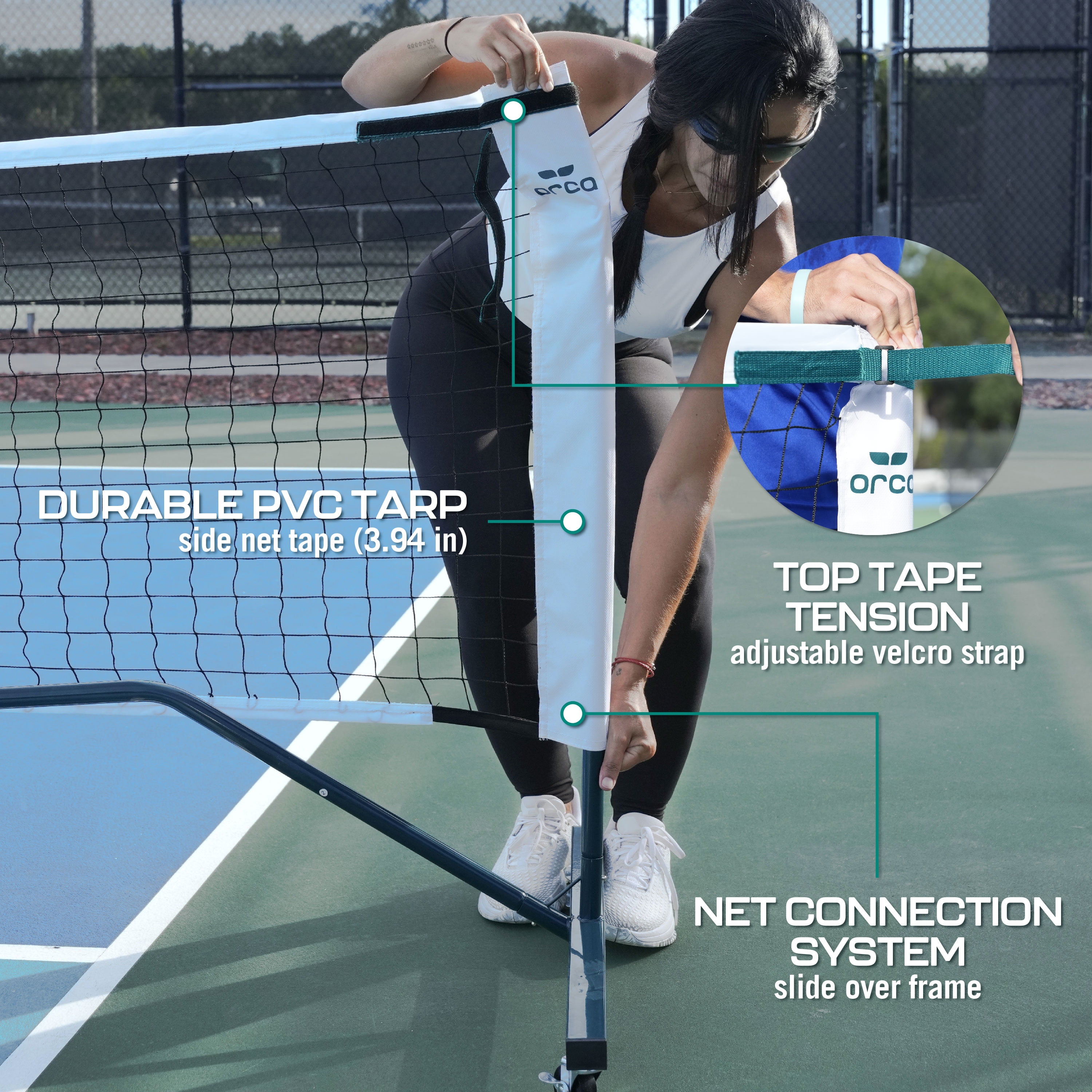 ORCA 2-in-1 Pickleball Net Set, Regulation 22-ft Full Court & 11-ft Half Court Practice Net with Steel Frame & Locking Wheels (White, 22-ft) v3mrl