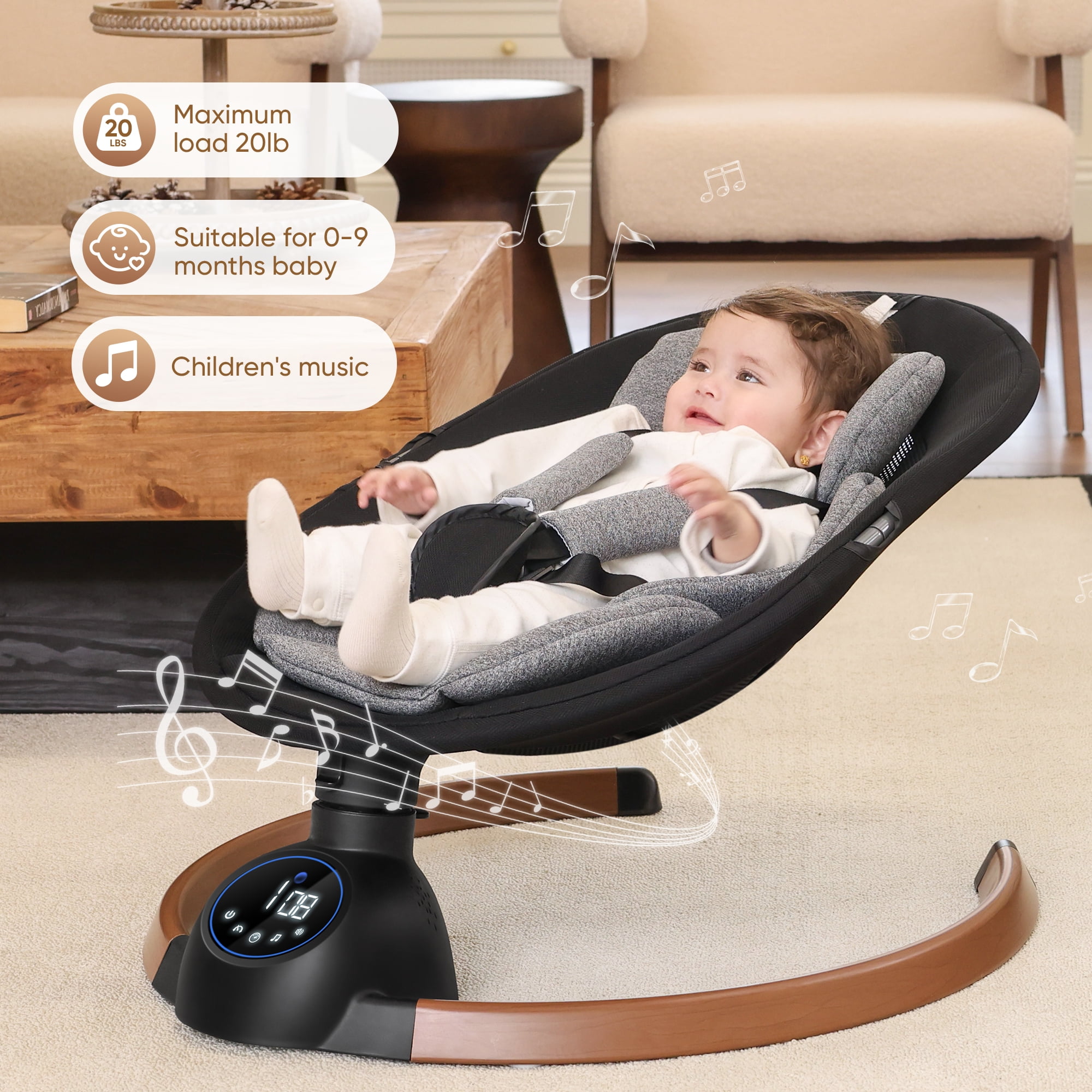 Babyeap Electric Baby Swing for Infants with Bluetooth Control and 5-Point Harness (Gray, 20 lb Capacity) 5obaw