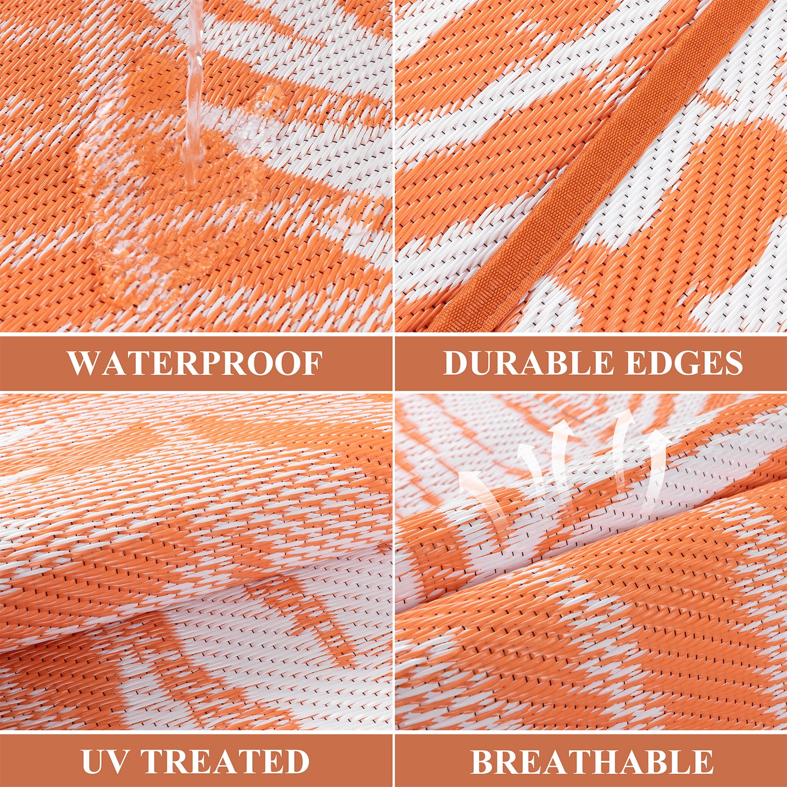 MeyJey Reversible Outdoor Area Rug, Waterproof Plastic Mat for RV Patio and Camping (Orange, 6 ft x 9 ft) 3xi4v