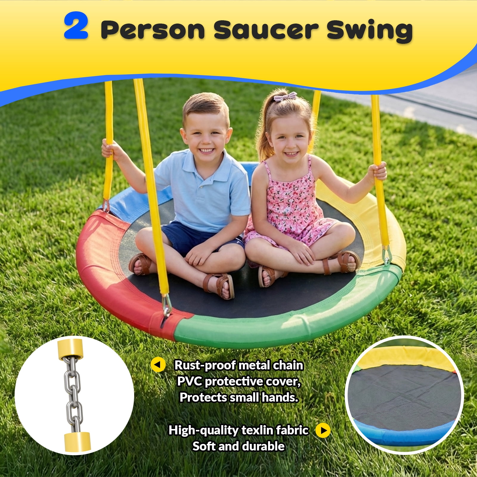 Gardwin Metal Swing Set with Trampoline and Slide (Yellow, 1000 lb Capacity) 9y98a