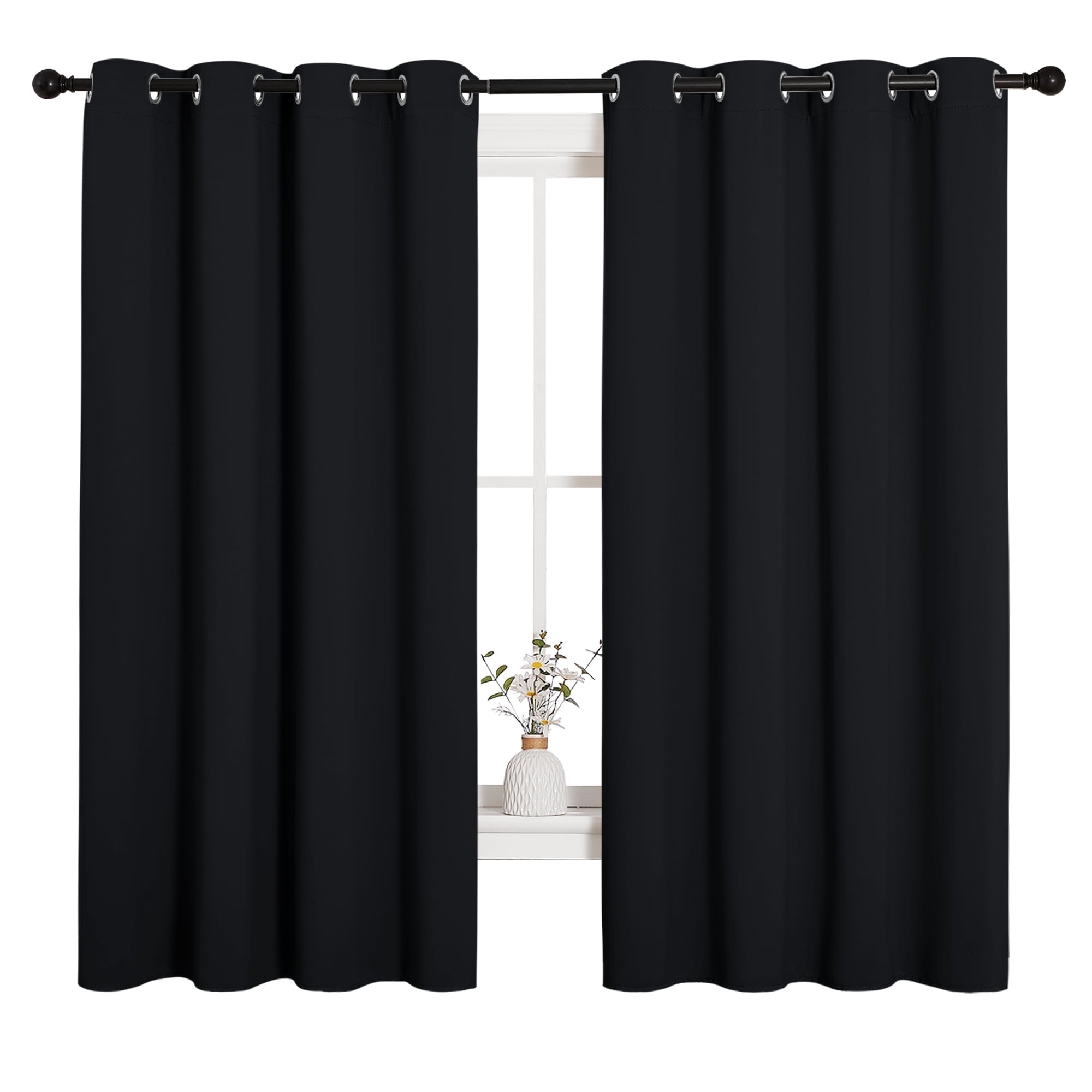 NICETOWN Blackout Curtains for Kitchen and Bedroom, Thermal Insulated Window Drapes (Black, 52 in x 63 in, Set of 2) l41u2