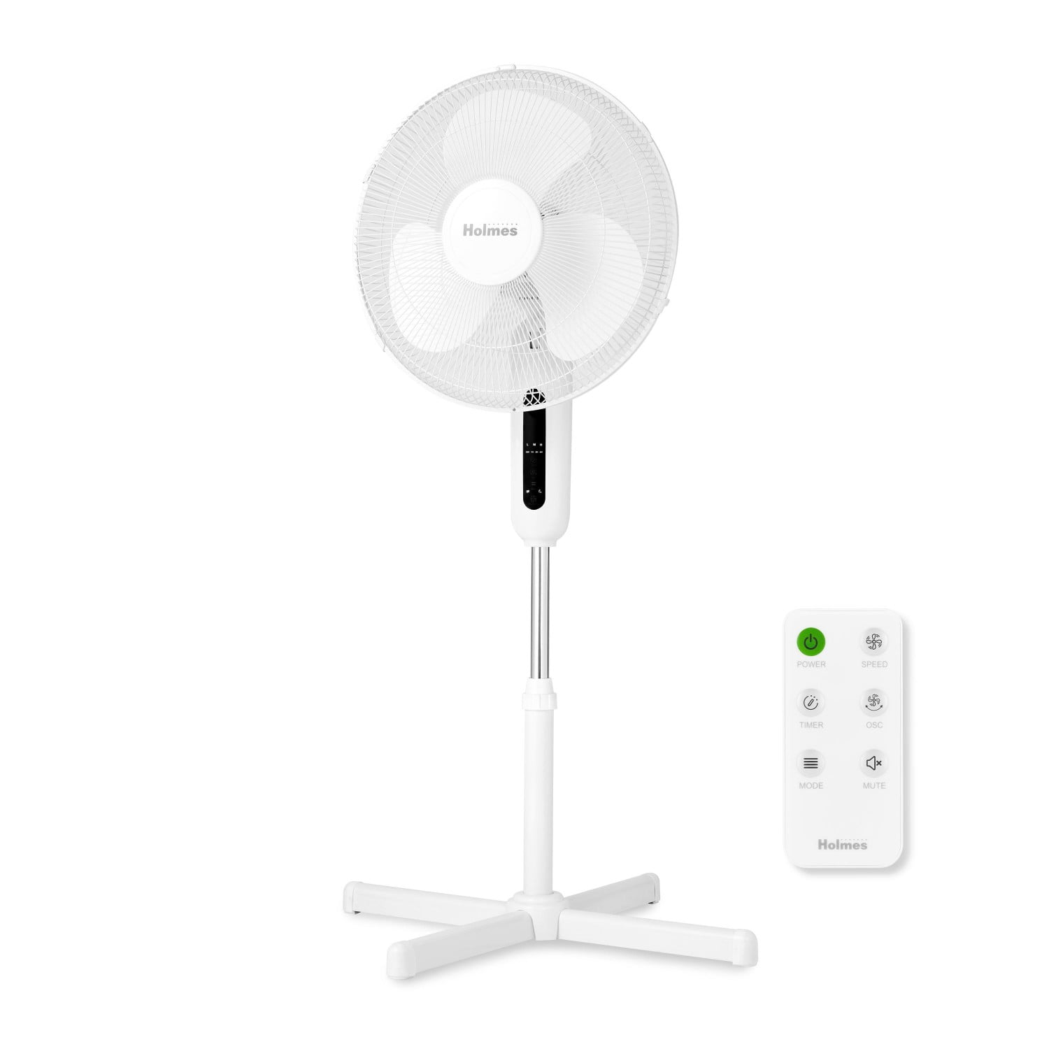 Holmes 16-inch Digital Stand Fan with Remote, 3-Speed Oscillating Pedestal Fan (White, 44-inch Height) 6a0gj